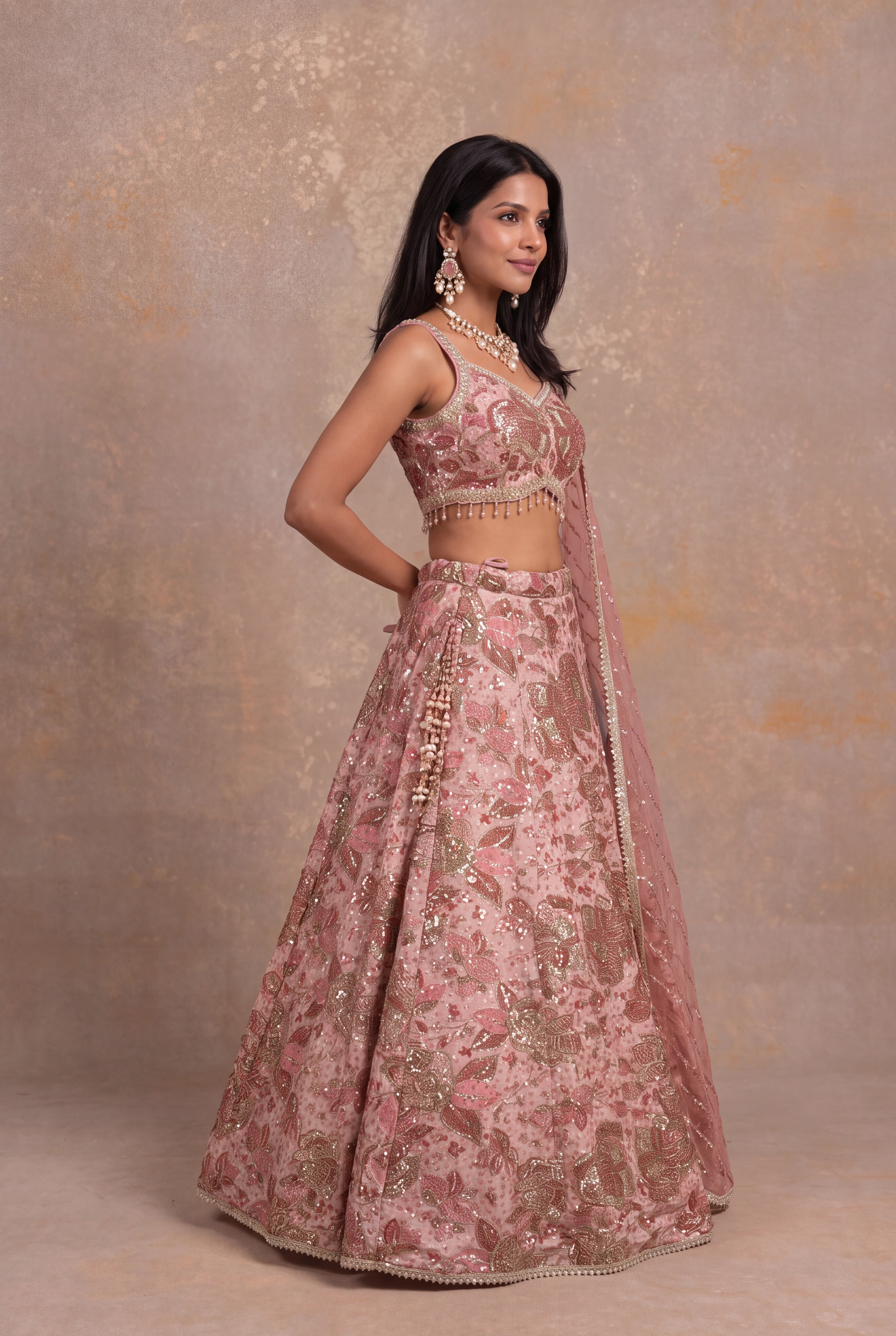 Blush Pink Tissue Lehenga