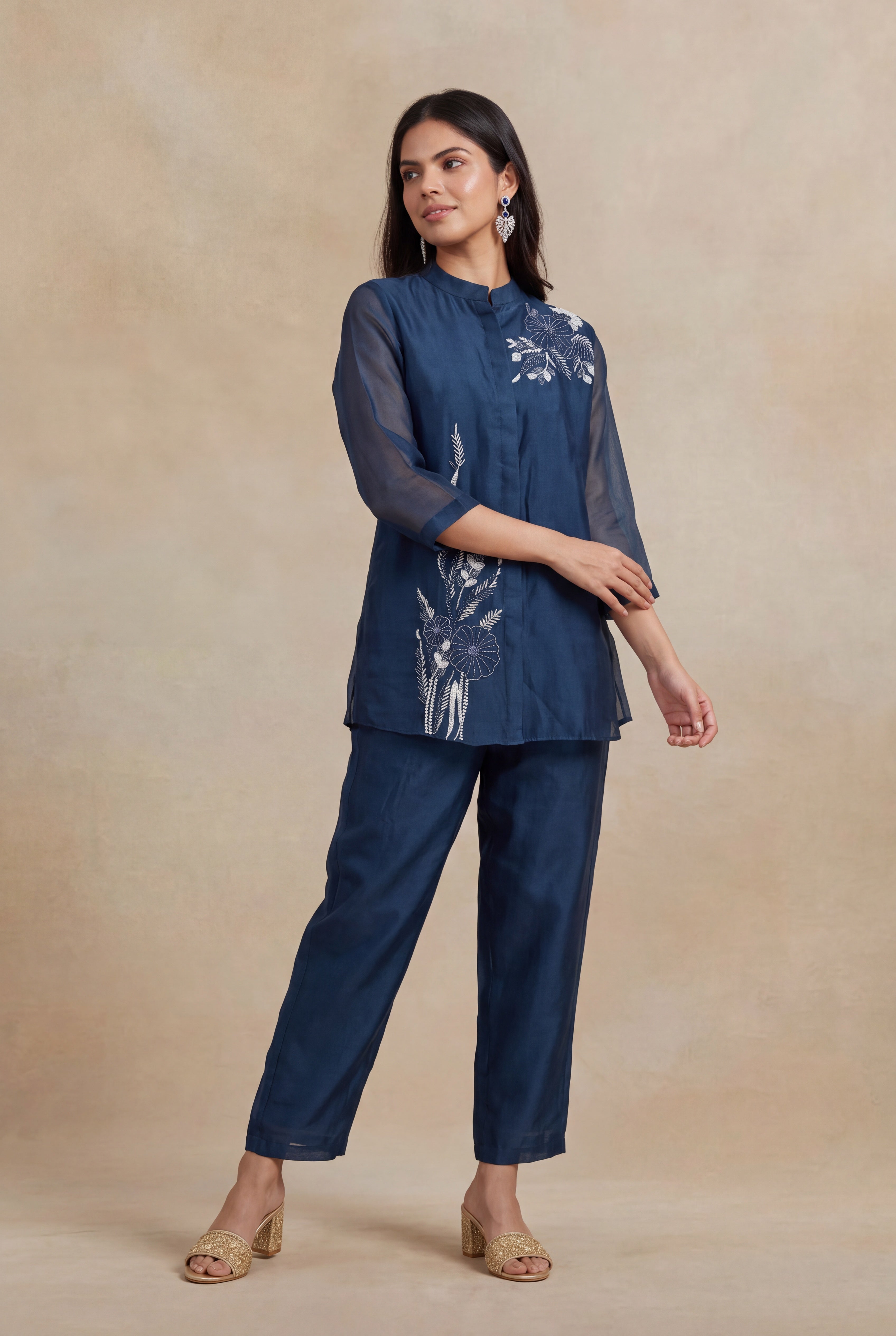 Navy Blue Organza Co-ord Set