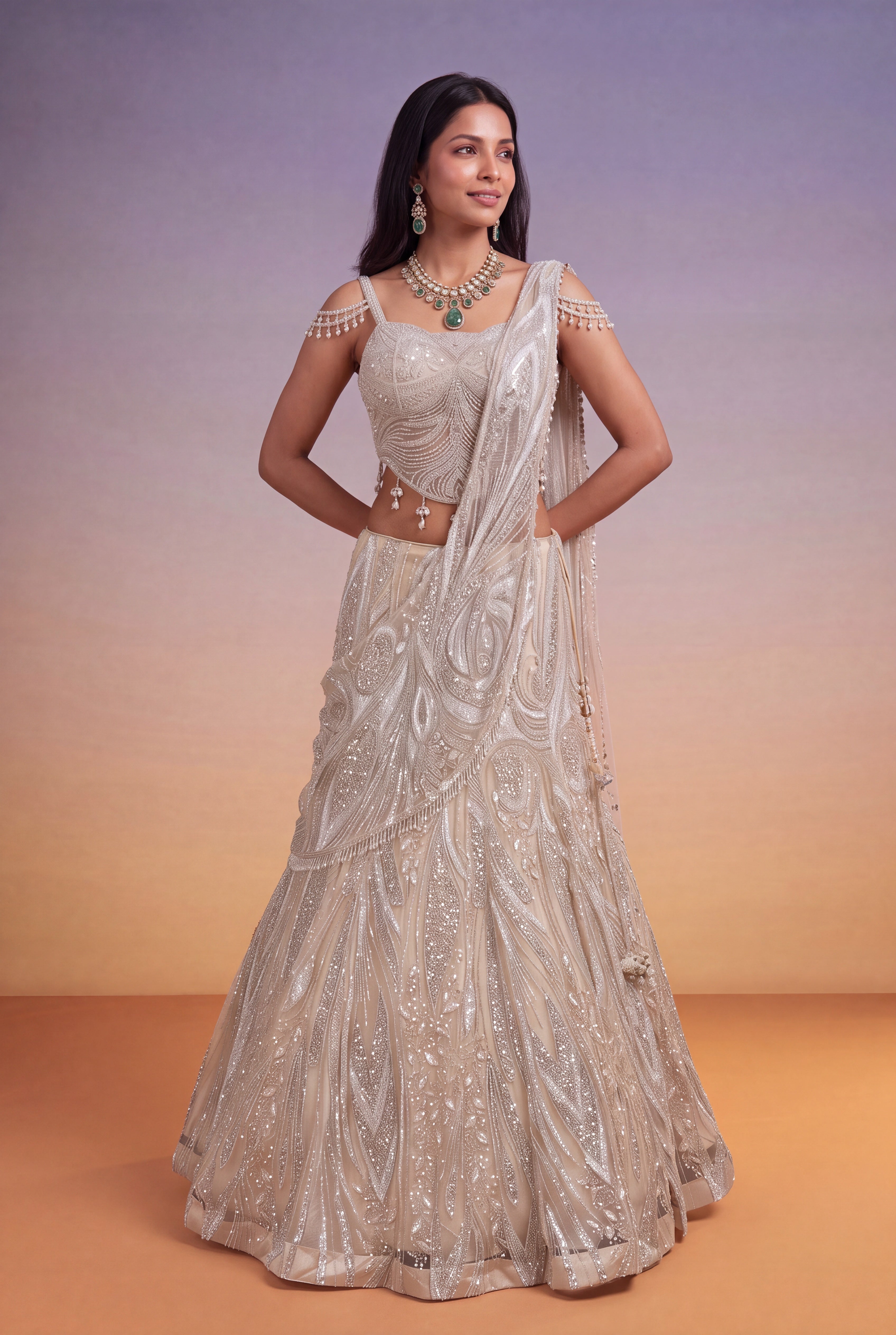 Champagne Fish Cut Lehenga
