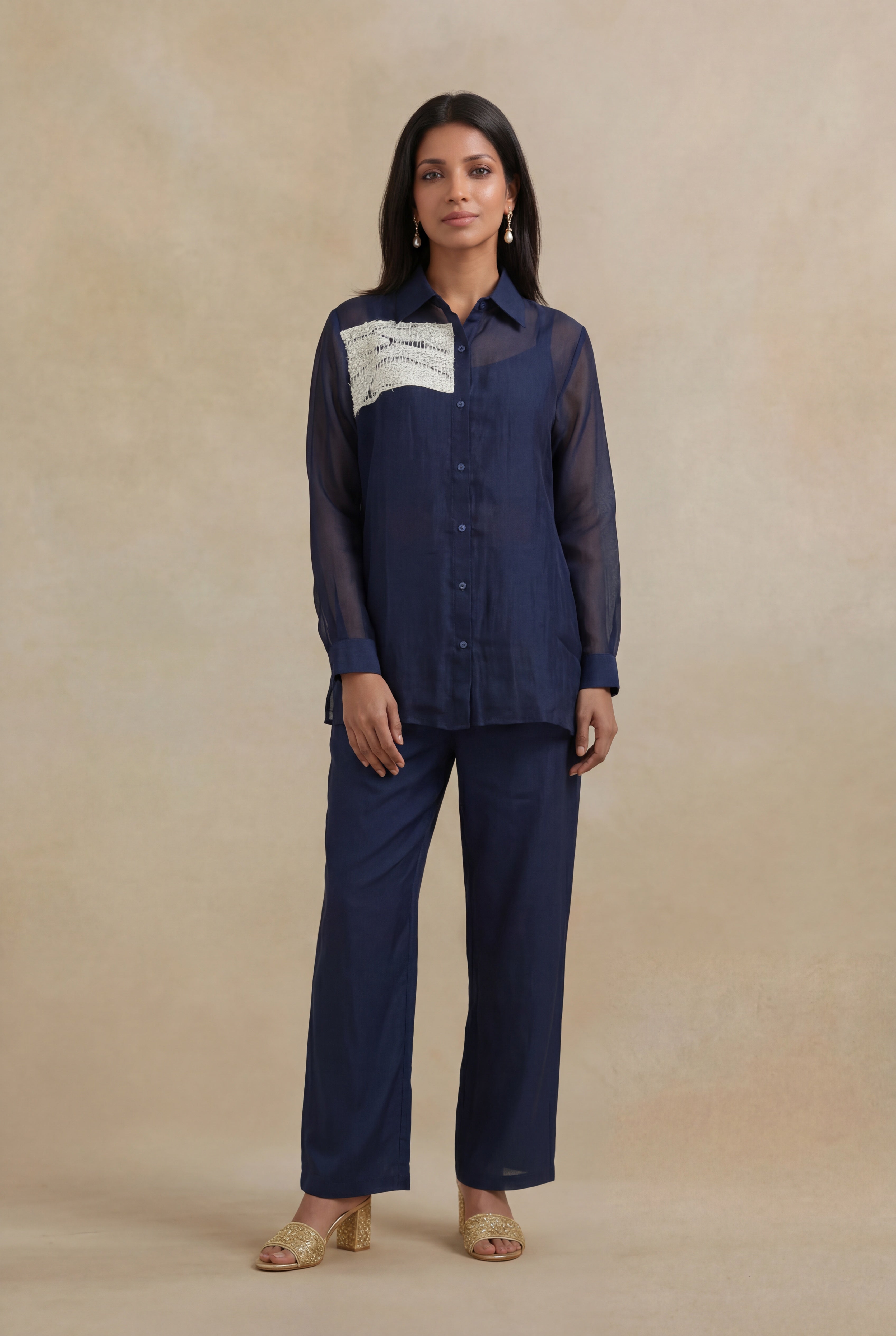 Navy Blue Organza Co-Ord Set