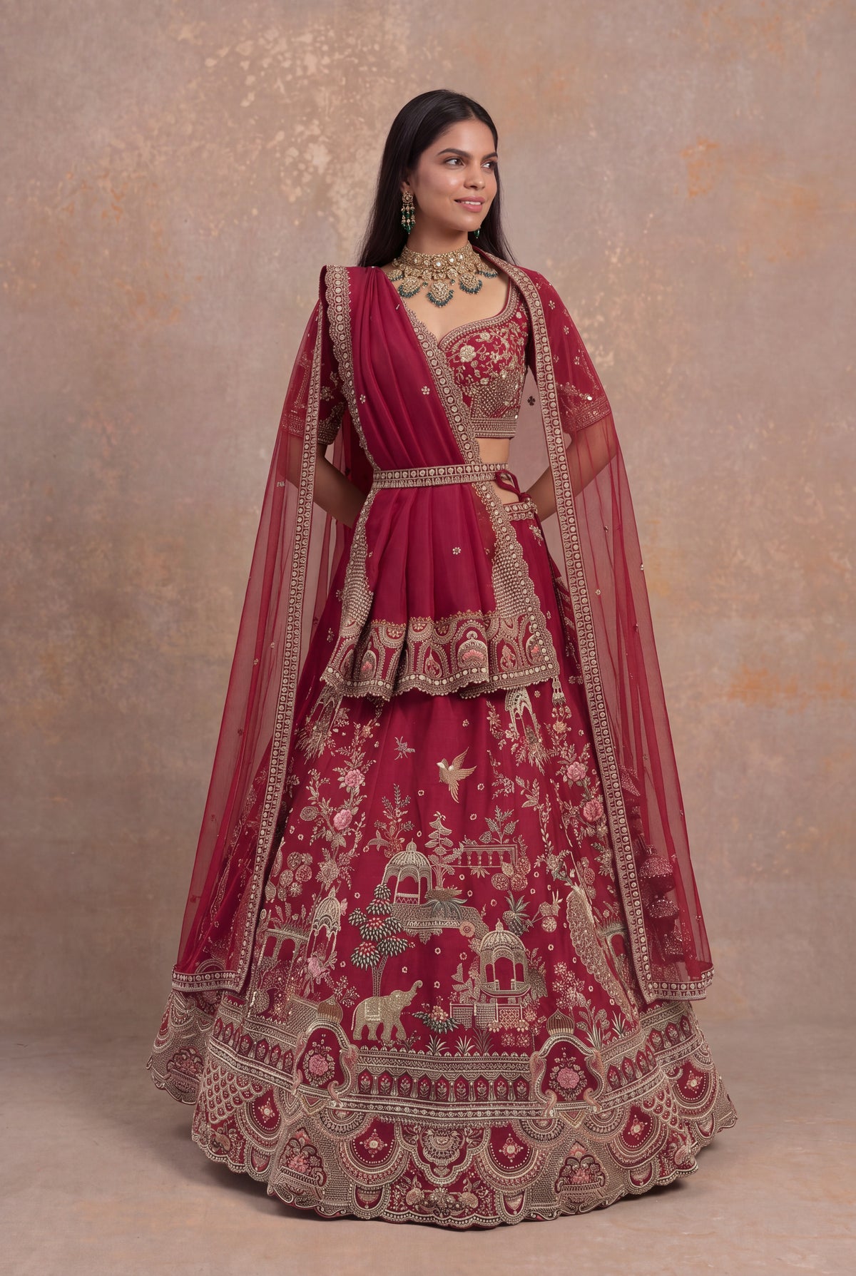 Maroon Raw Silk Lehenga Set with Thread and Cutdana Work