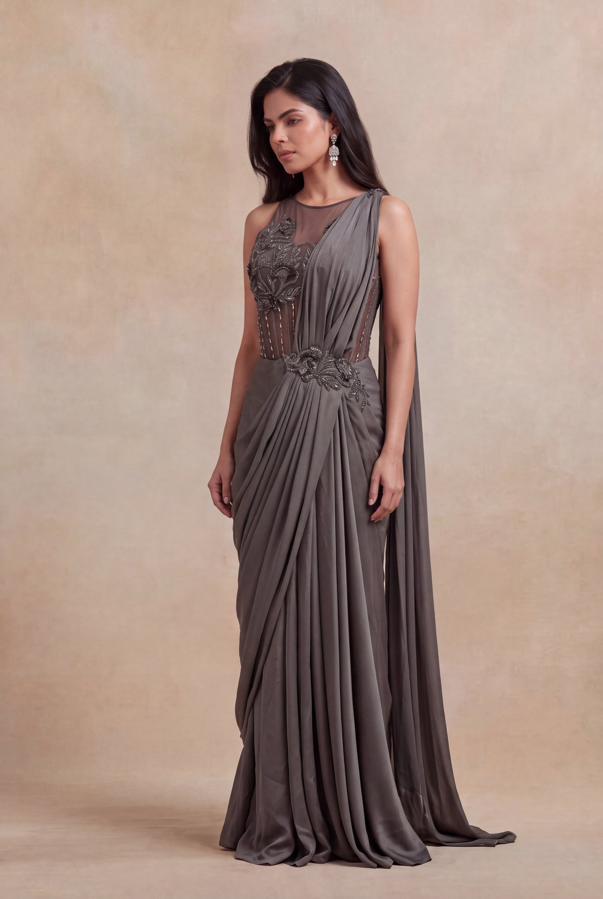 Charcoal Grey Draped Gown