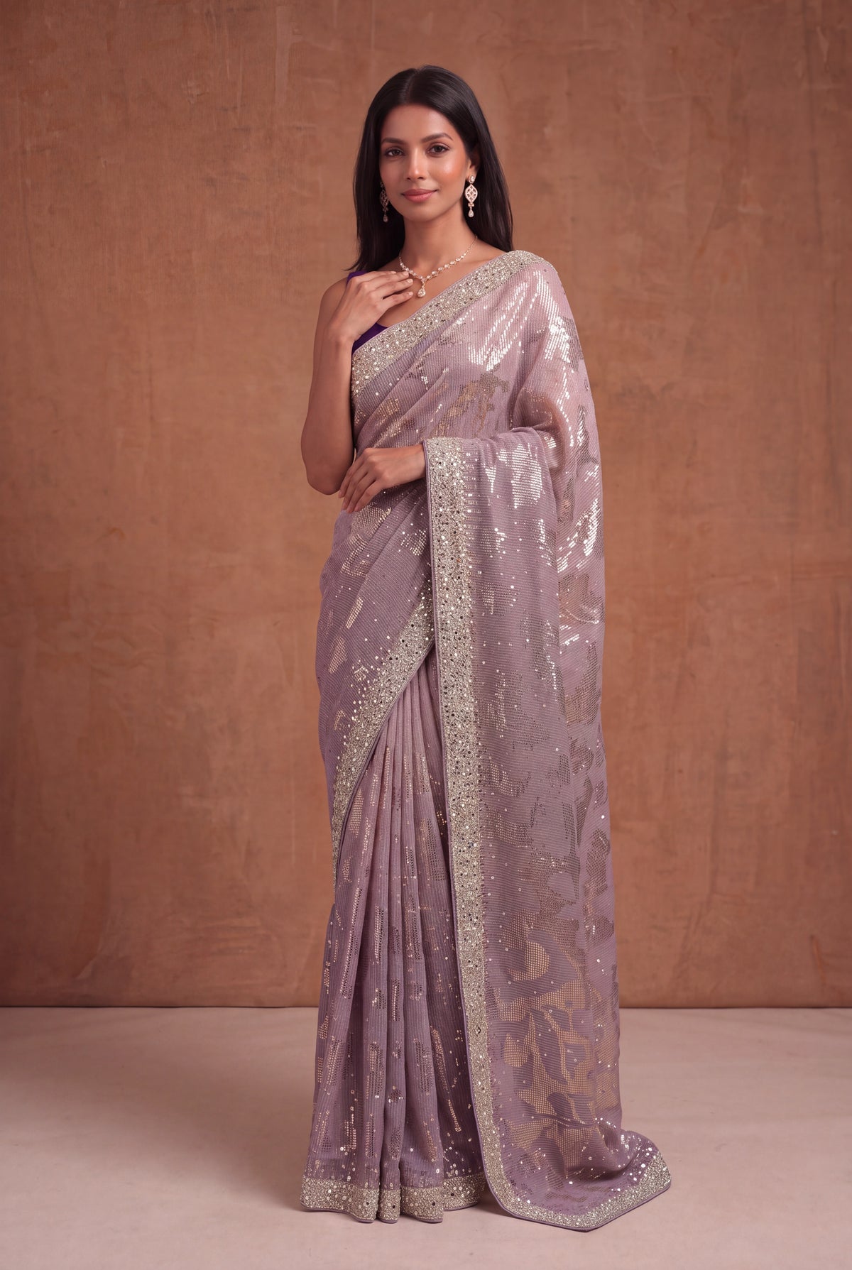 Purple Georgette Saree with Sequin & Mirror Work