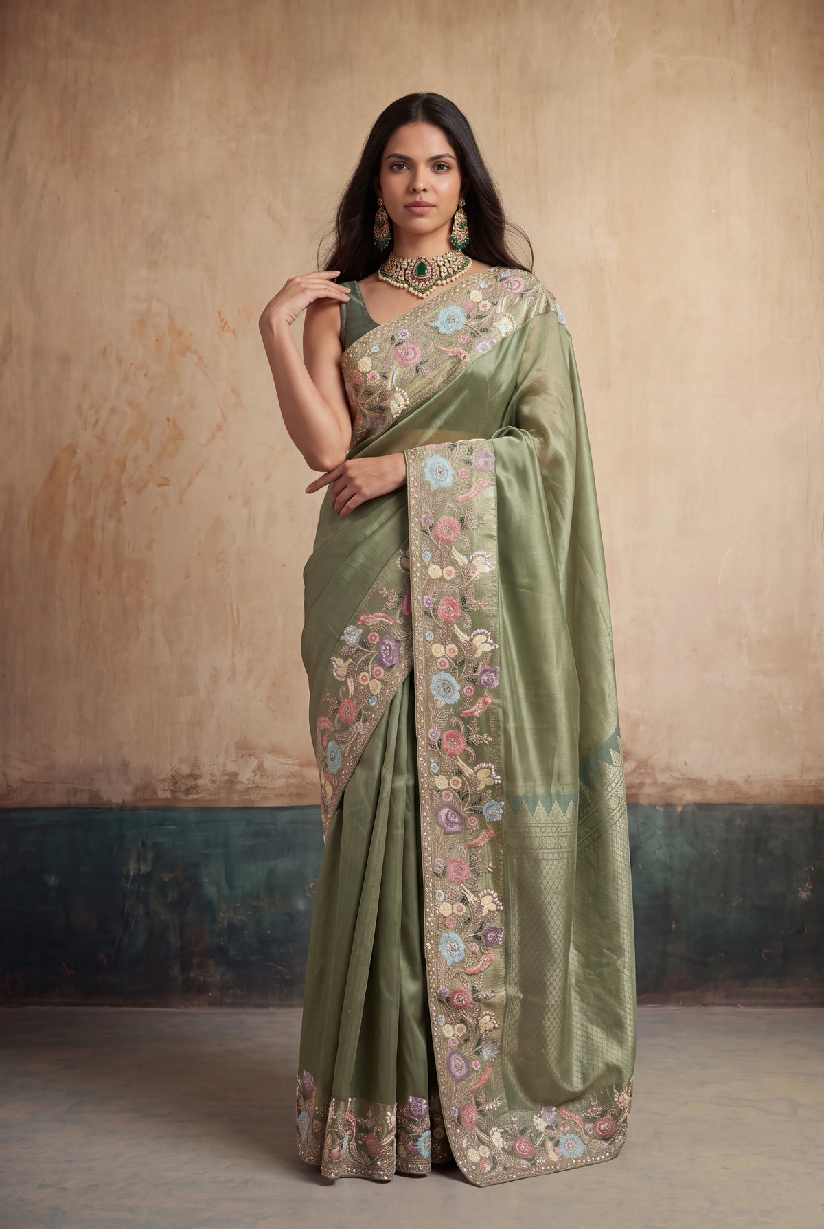 Sage Green Kanchivaram Pattu Silk Saree