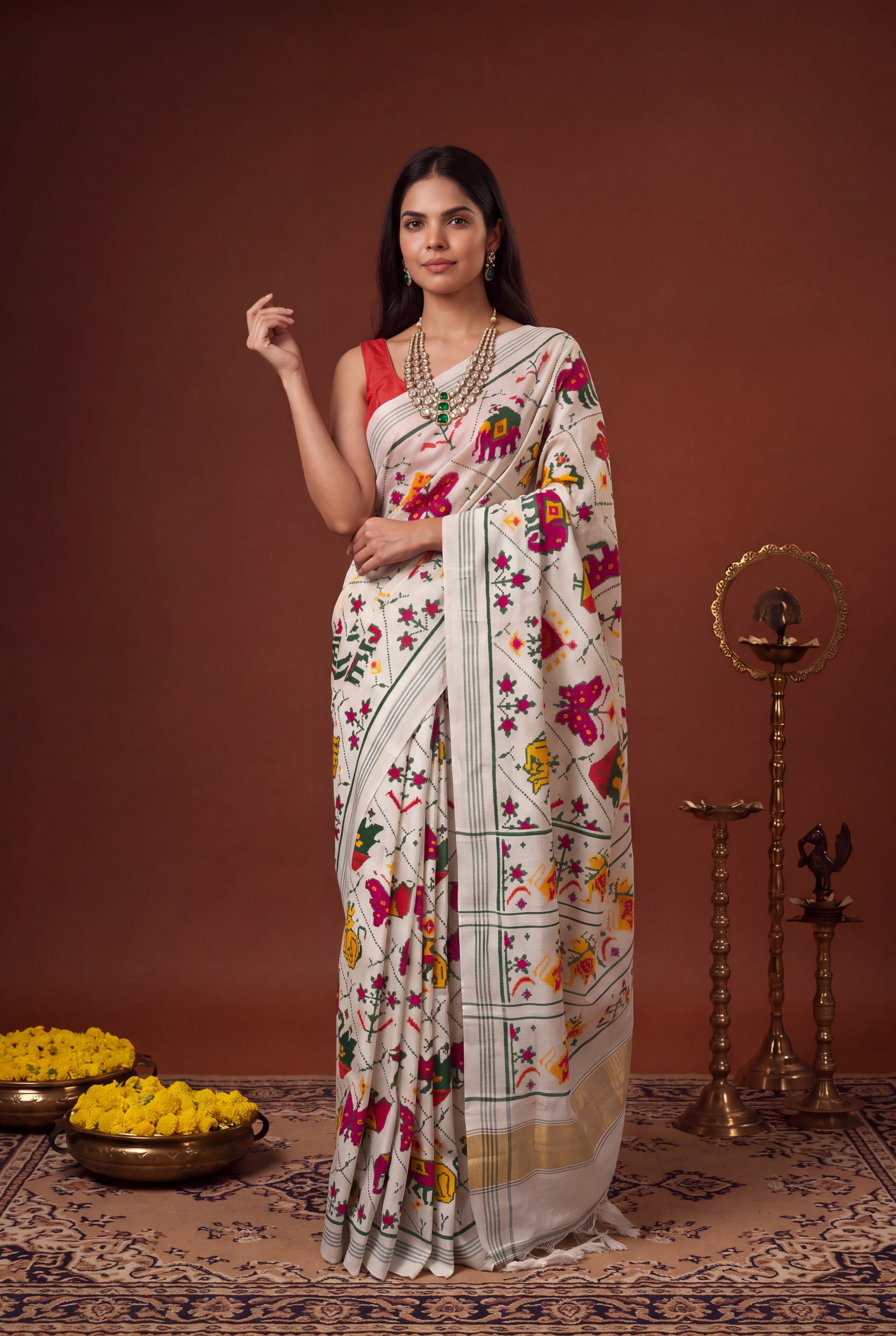 Off White Pattan Patola Silk Saree