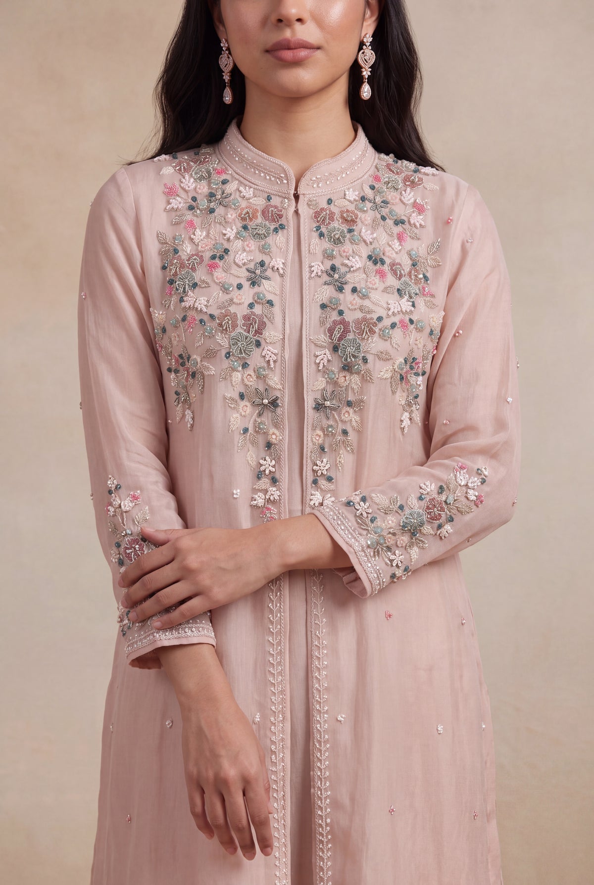 Blush Pink Crepe Indo-Western Sharara Set