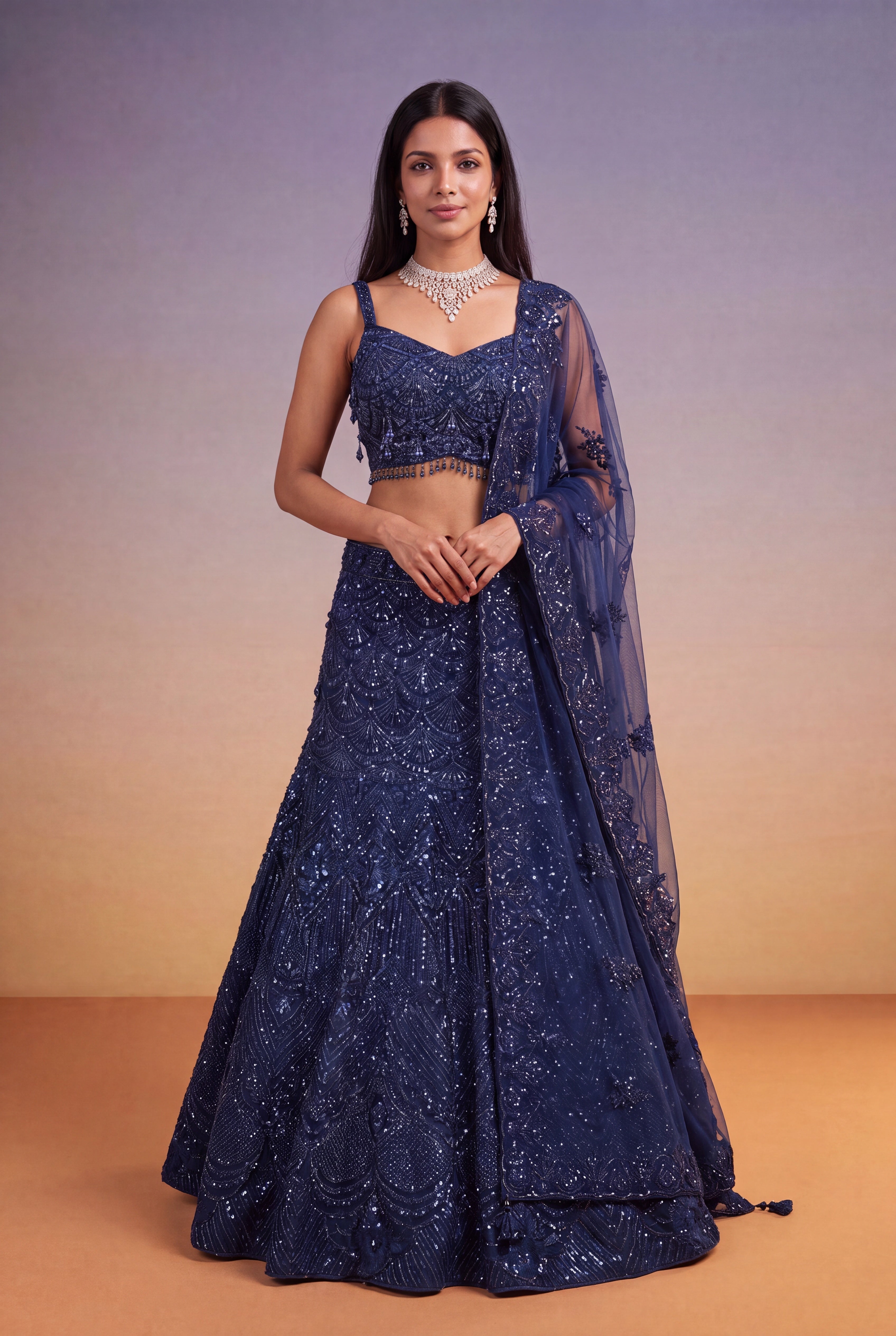 Navy Blue Mermaid Lehenga