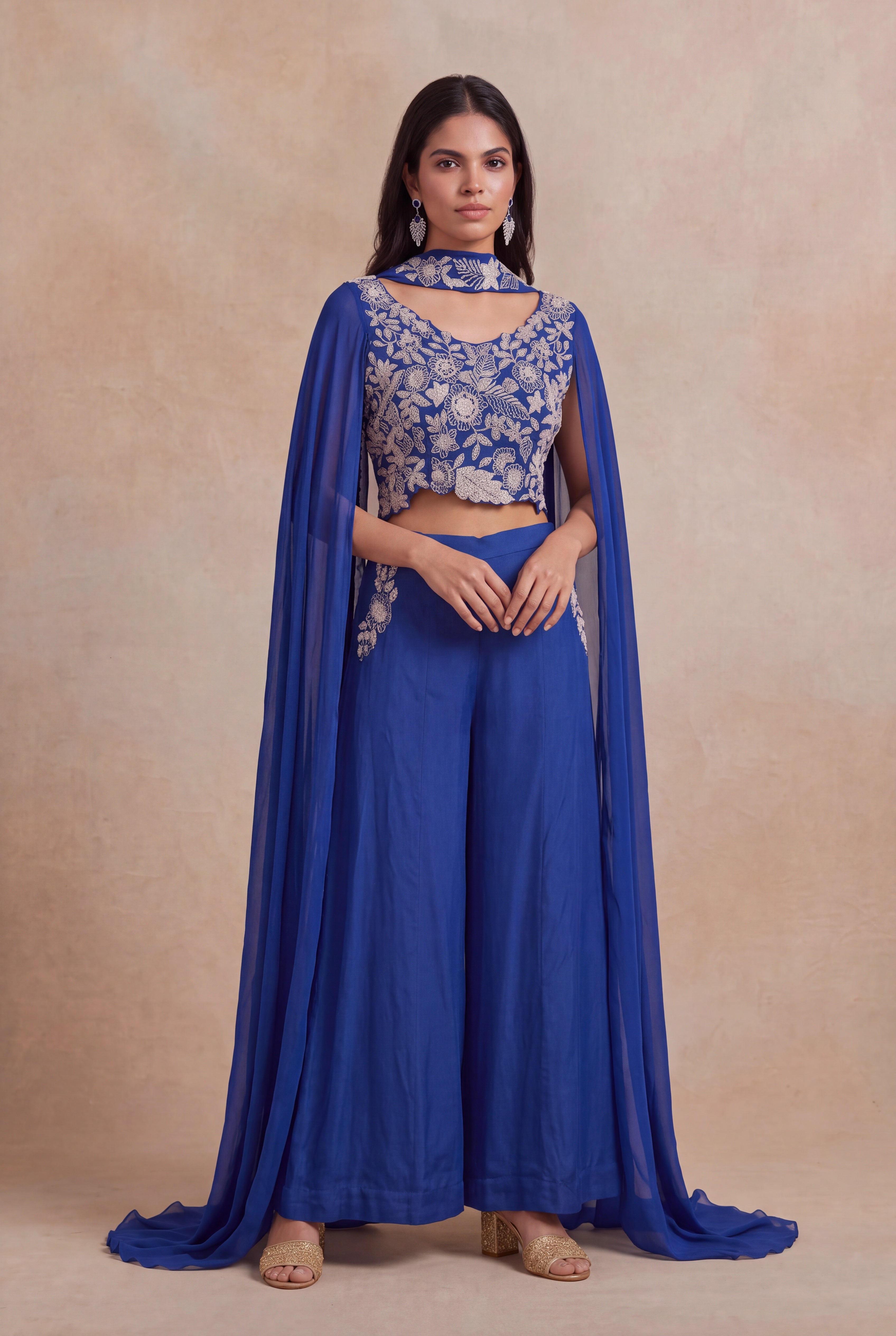 Royal Blue Chinon Georgette Indo-Western Set