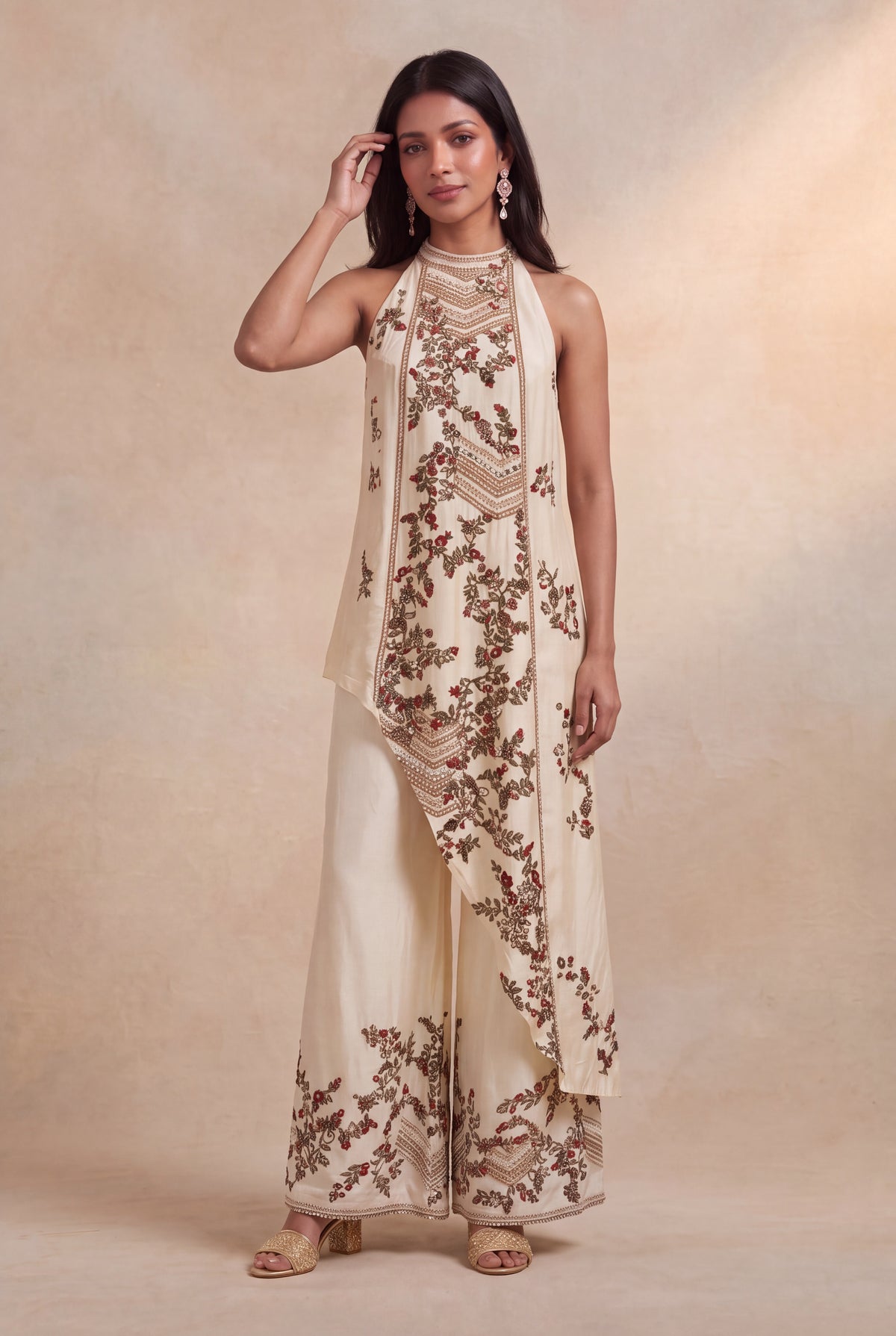 Ivory Silk Indo-Western Set