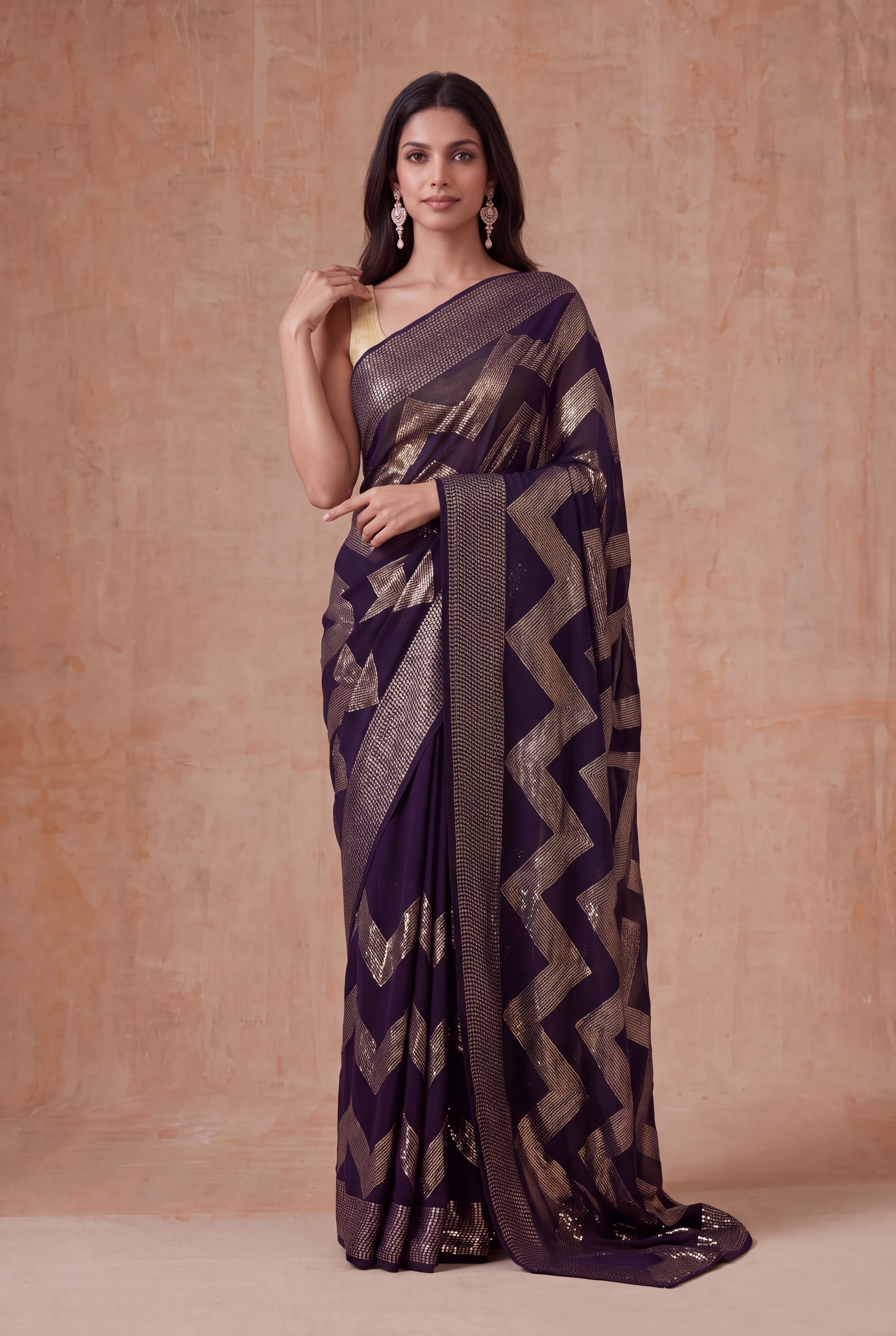 Dark Brown Georgette Saree
