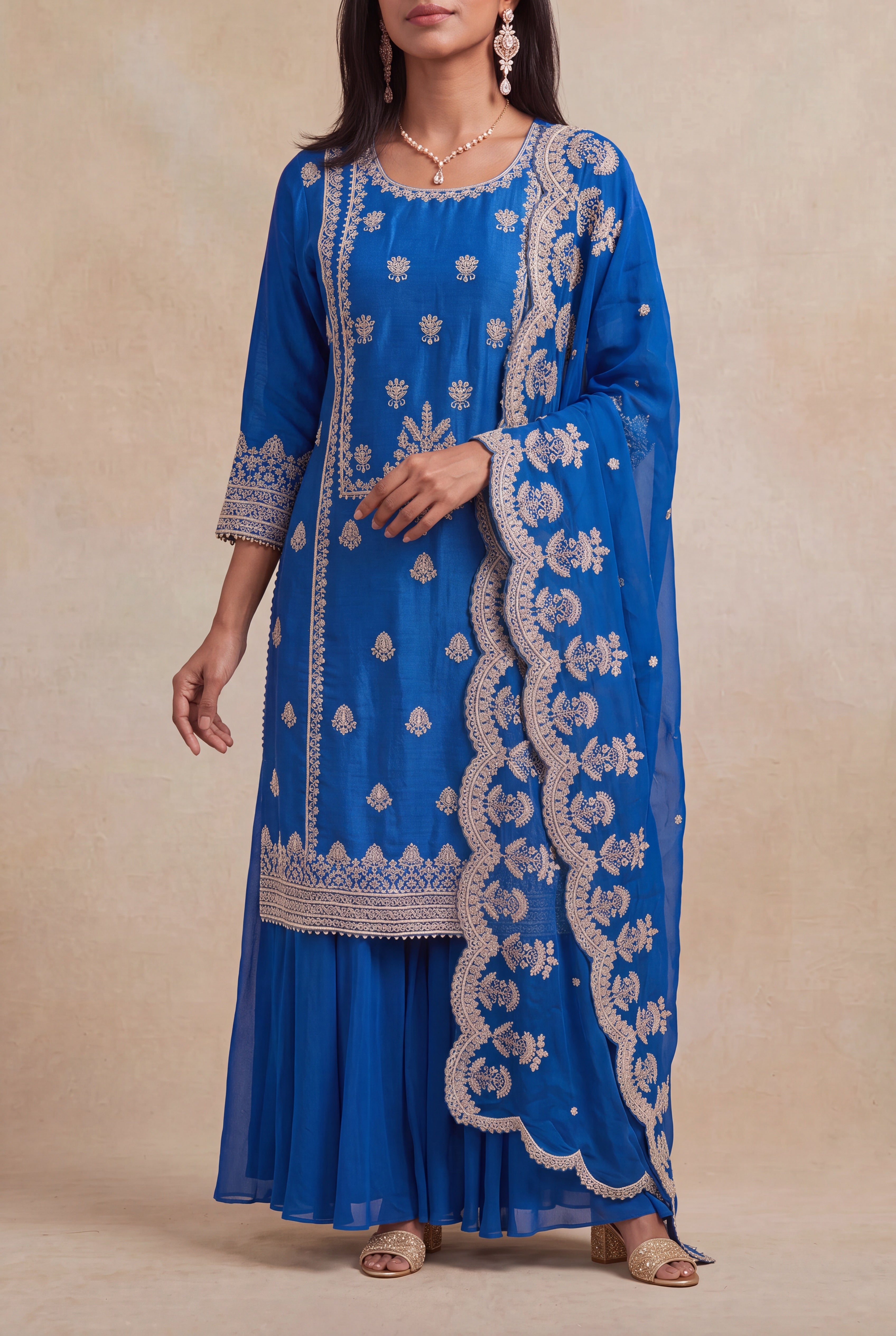 Royal Blue Raw Silk Sharara Set