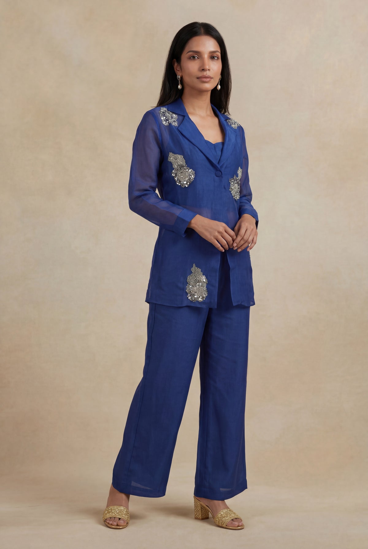 Royal Blue Organza Sequin-Embellished Co-ord Set