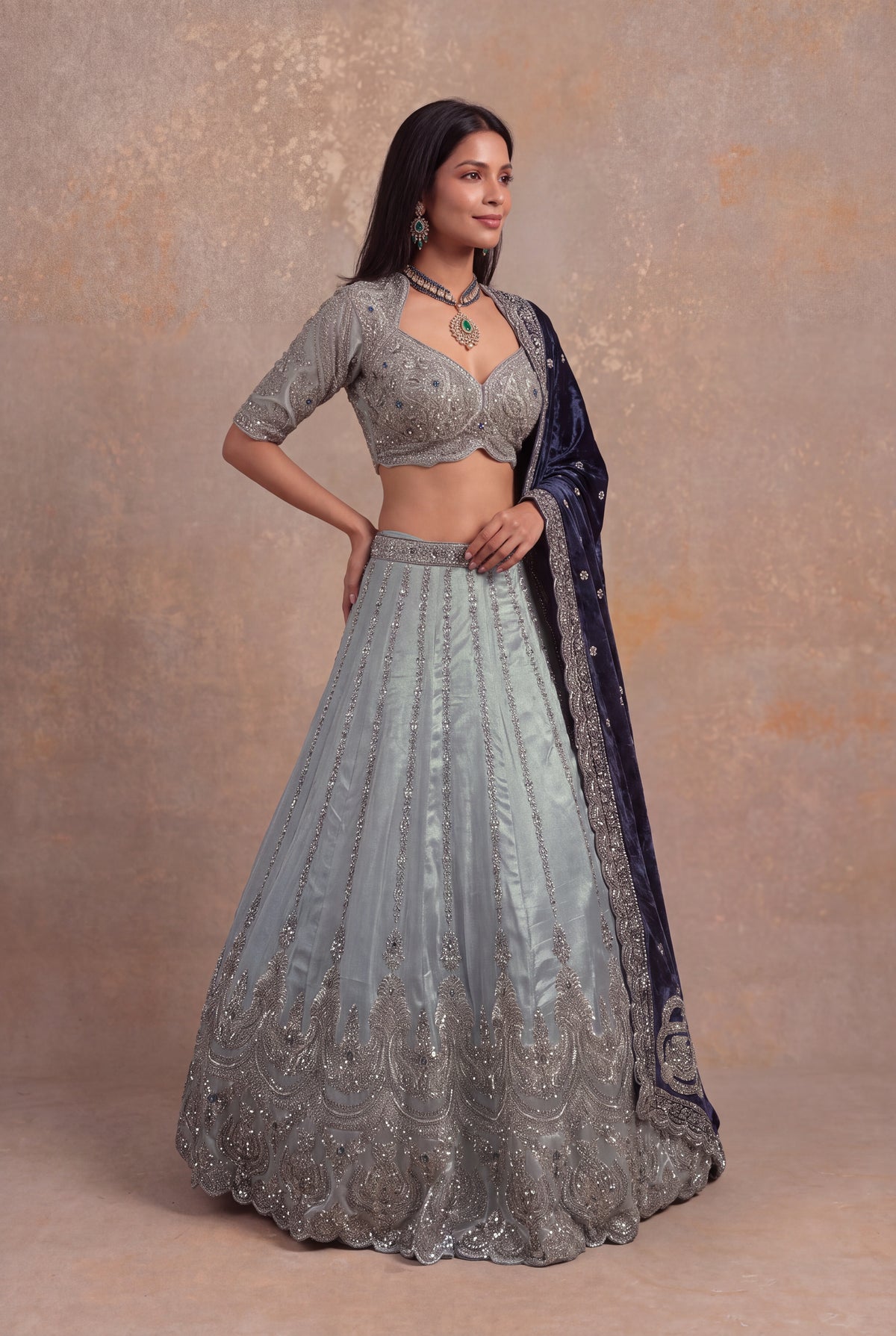 Ice Blue Shimmer Tissue Lehenga