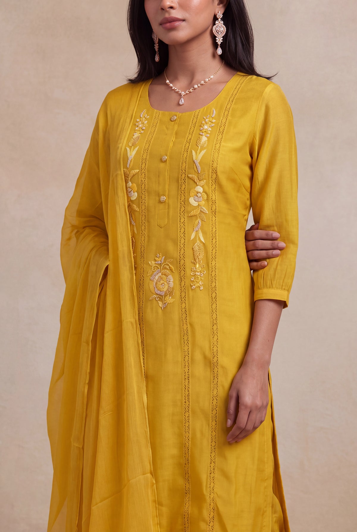 Mustard Yellow Mul Cotton Embroidered Salwar Set