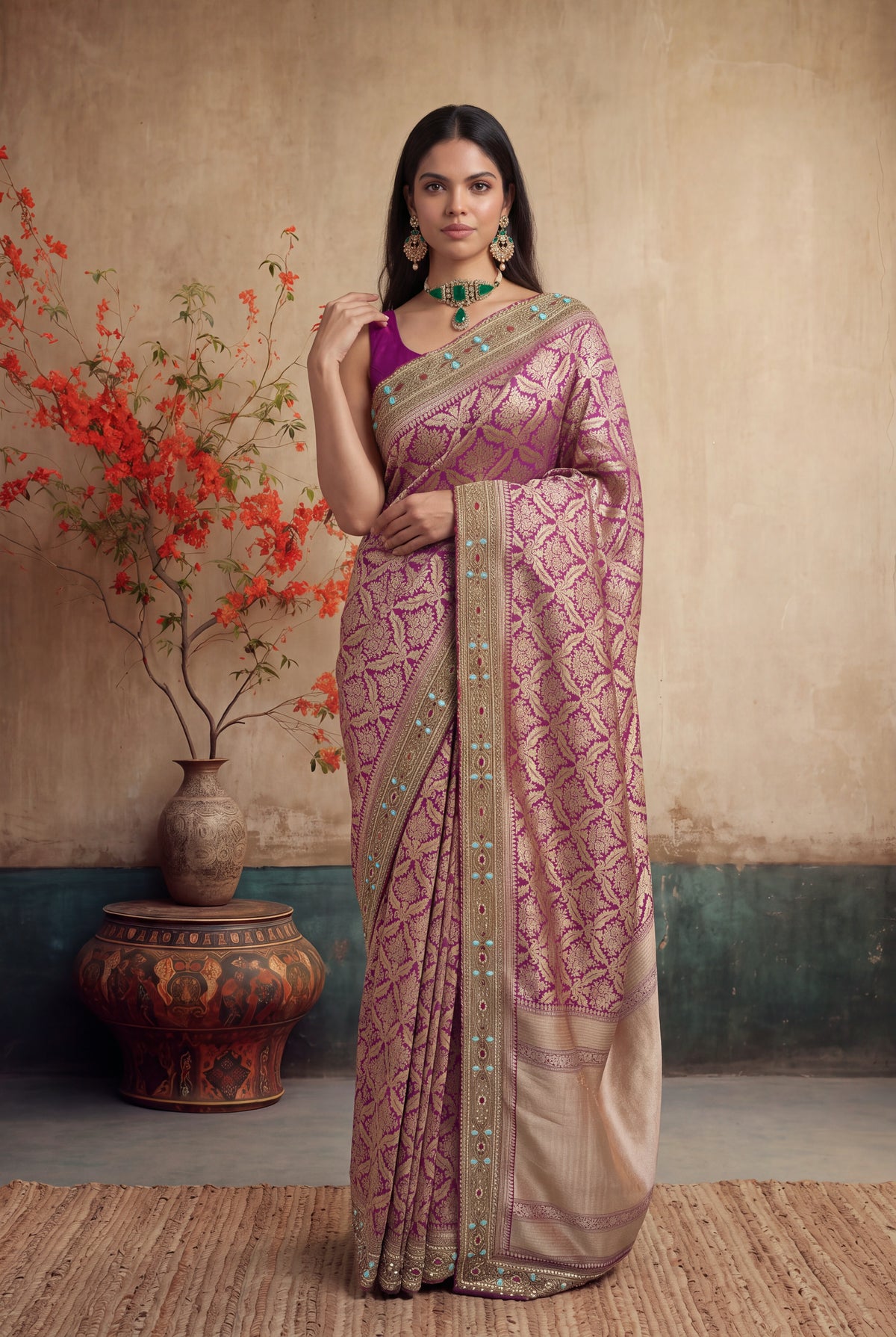 Magenta Banarasi Silk Saree