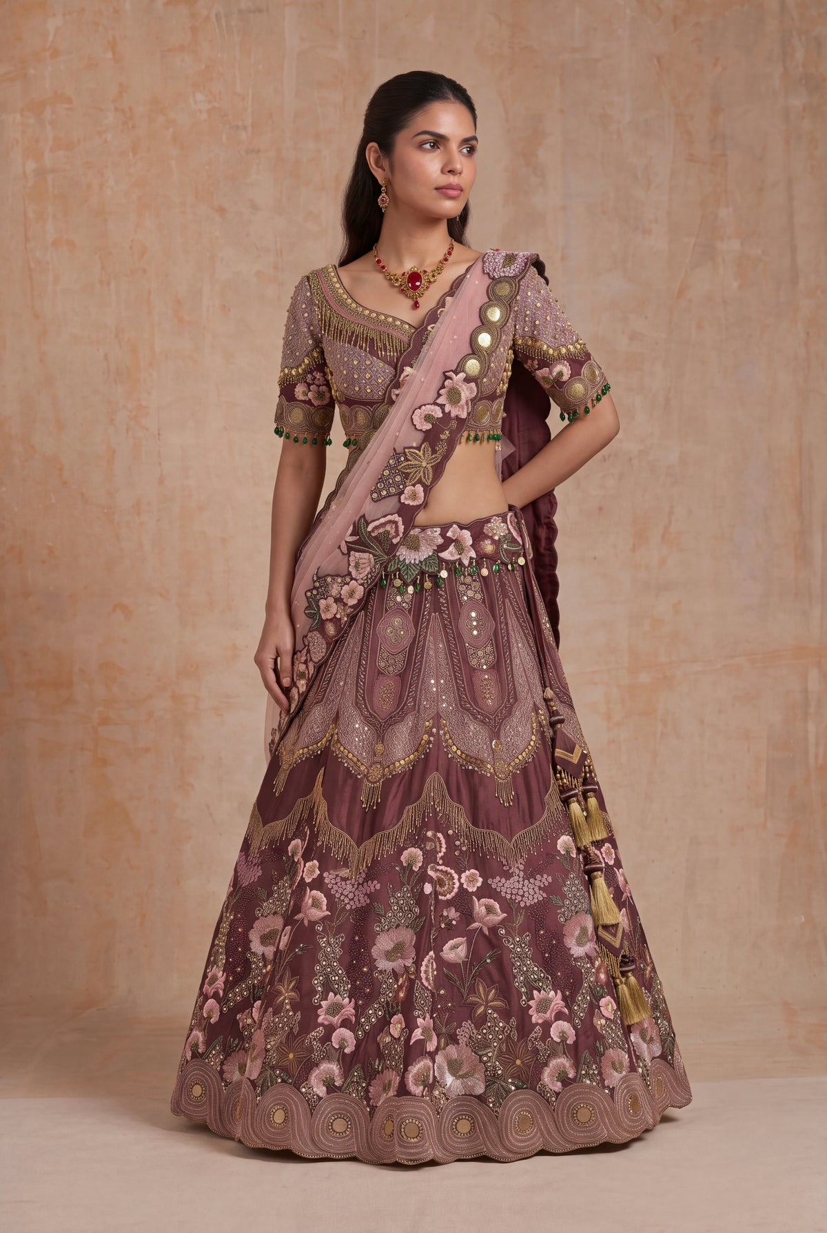 Wine Silk Lehenga