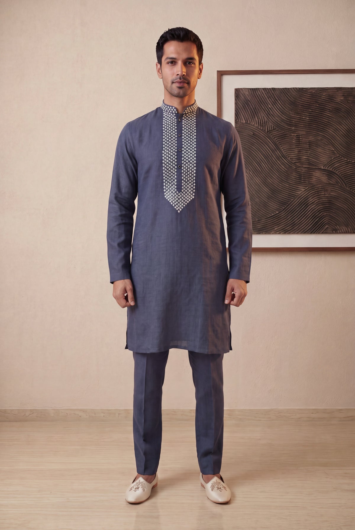 Grey Linen Kurta Pant Set