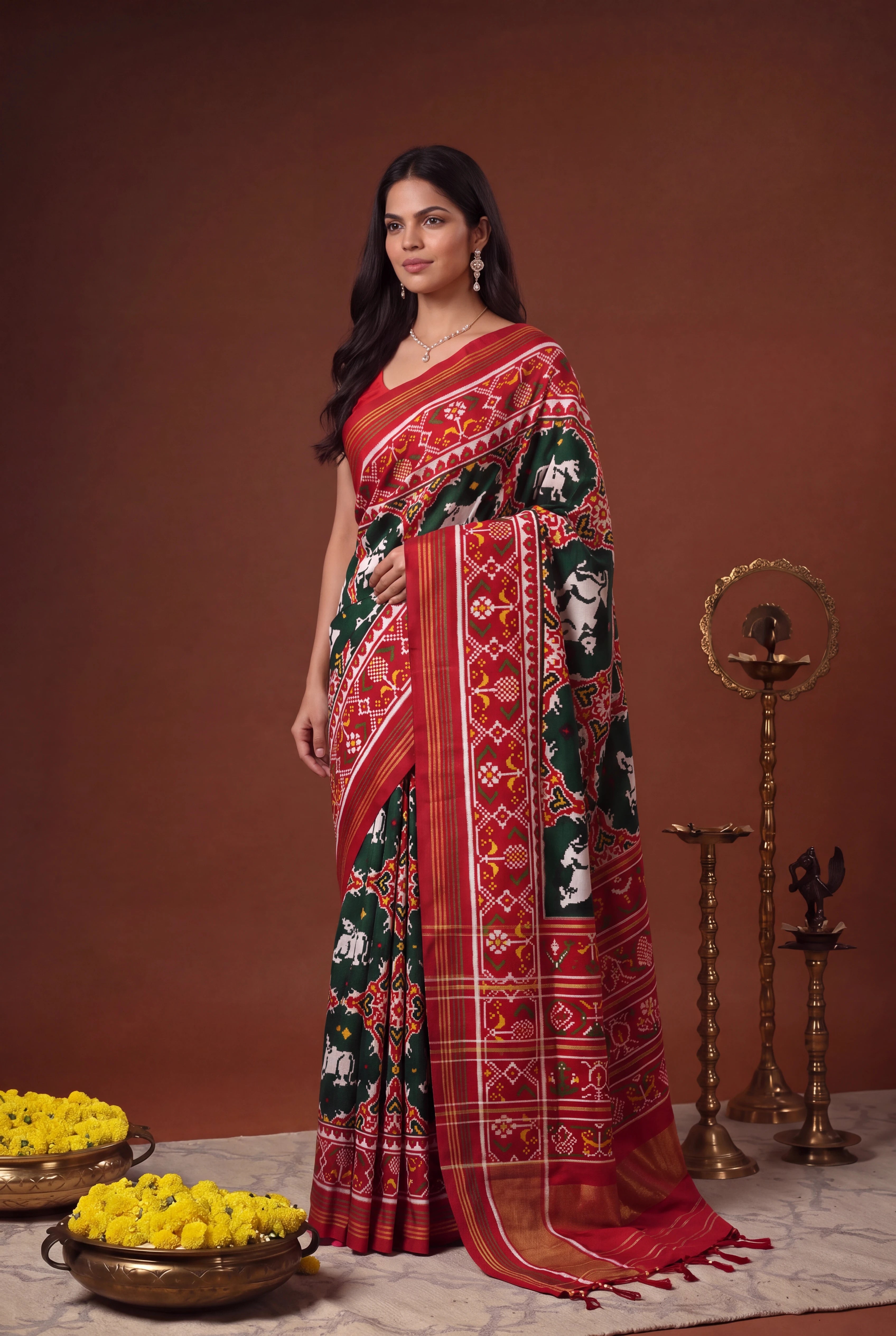 Bottle Green Pattan Patola Silk Saree