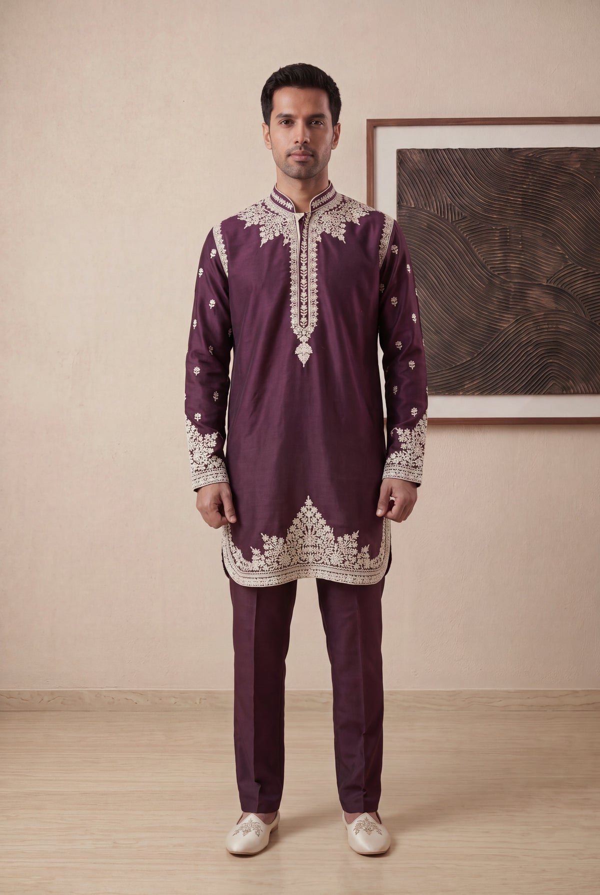Dark Wine Silk Kurta Pant Set