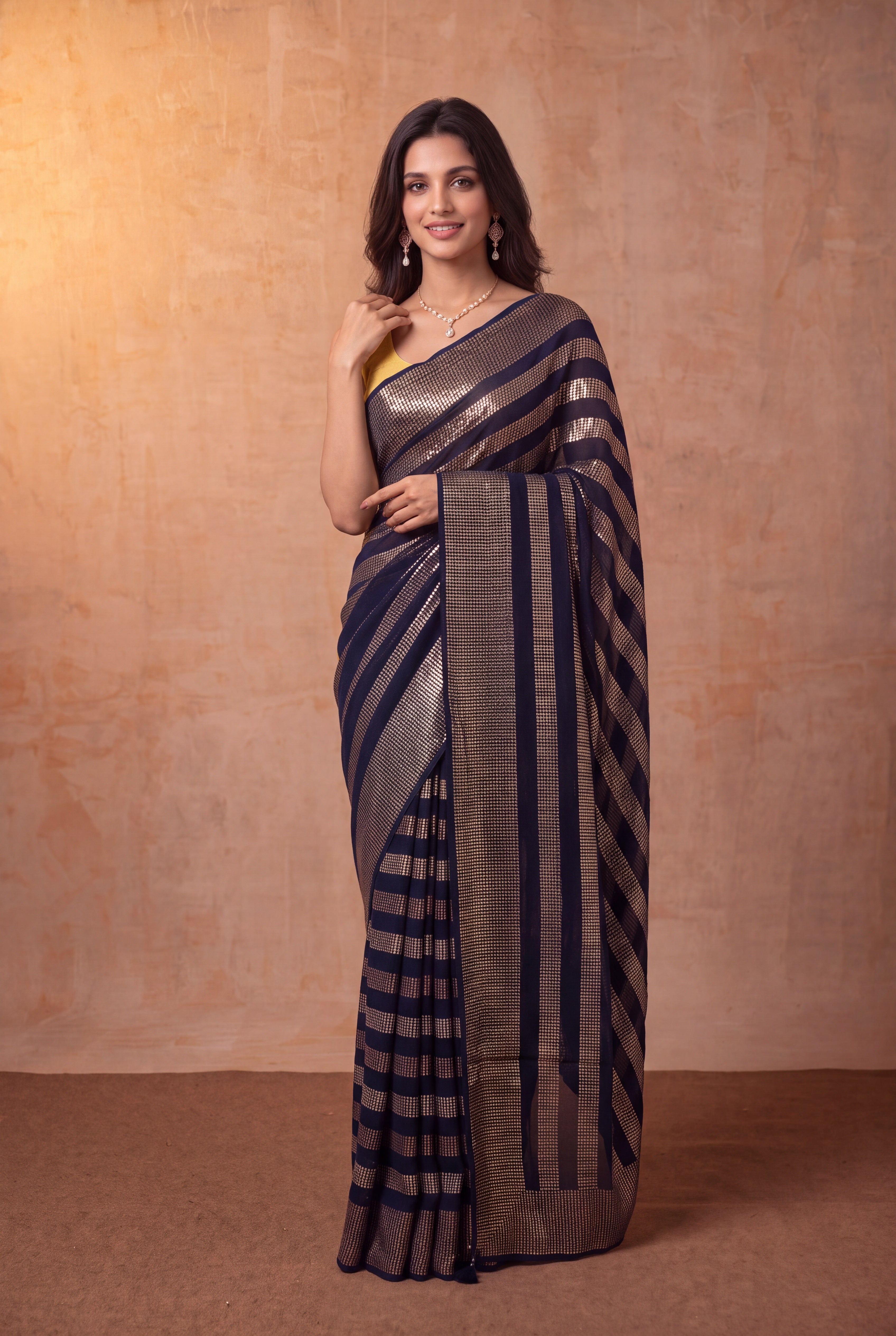 Navy Blue Georgette Saree