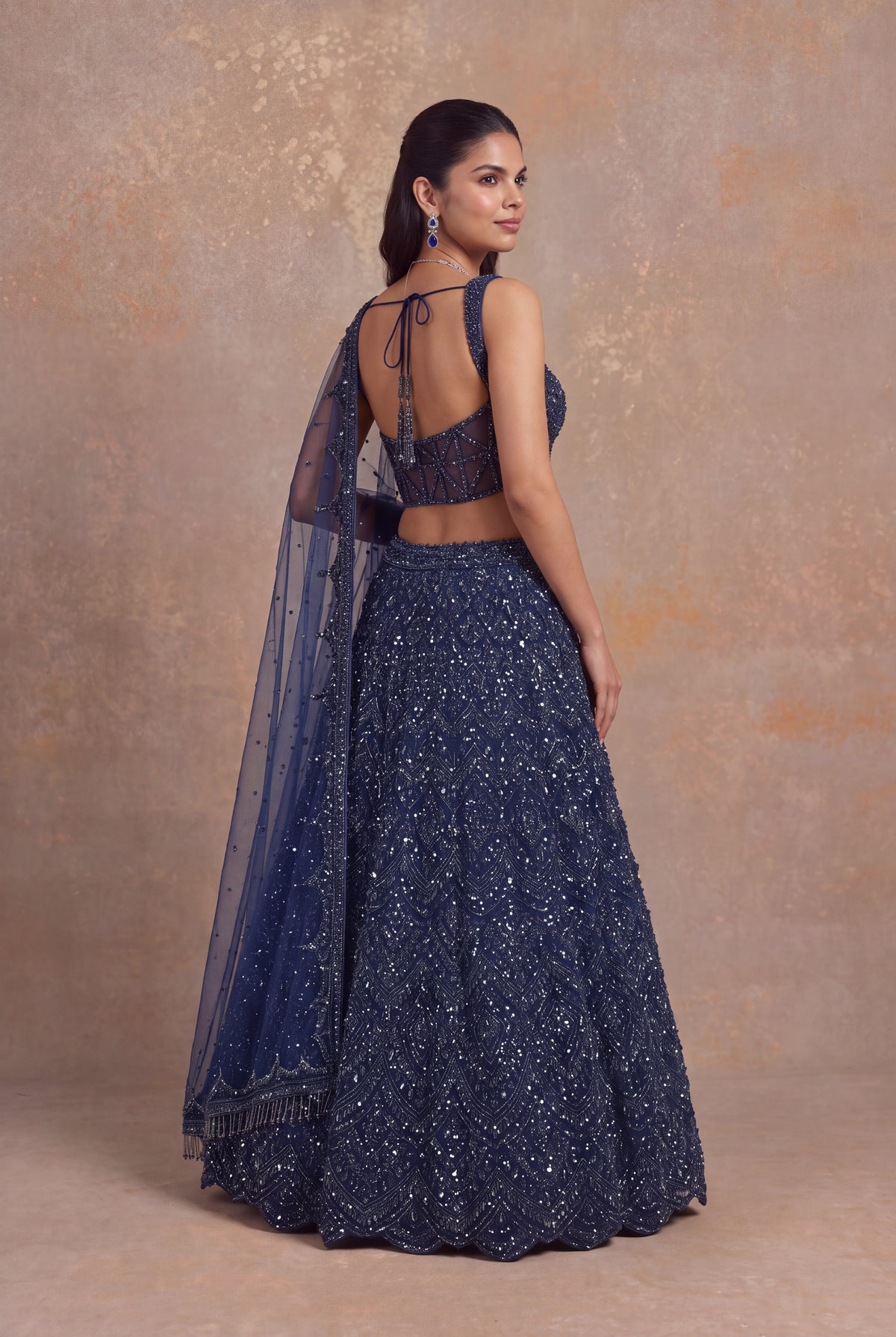 Navy Blue Net Corset Lehenga