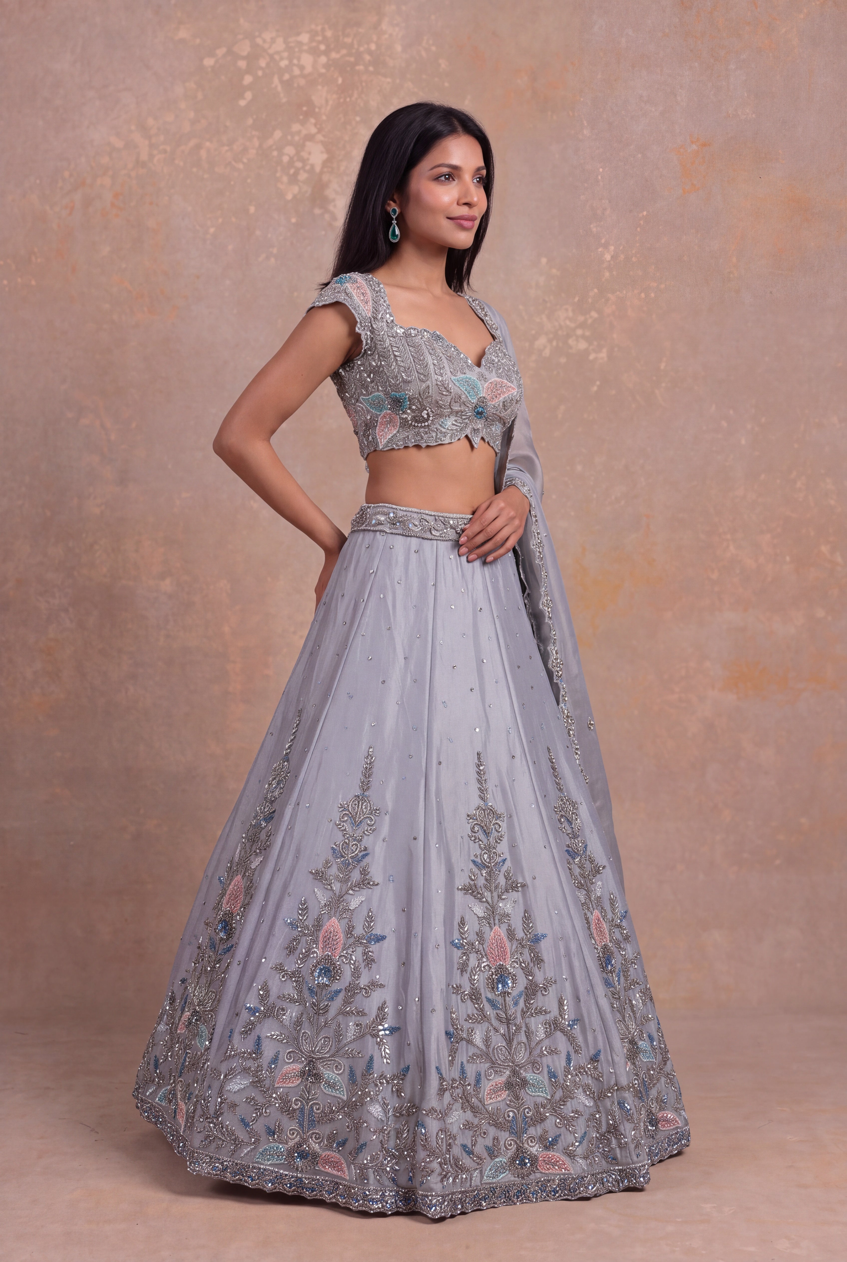 Grey Tissue Lehenga