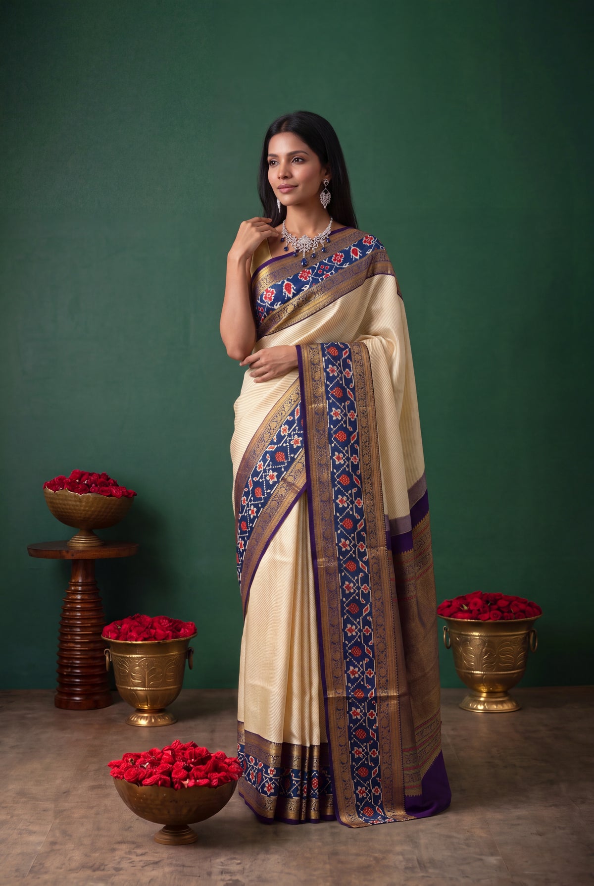 Light Gold Kanchivaram Silk Fusion Saree
