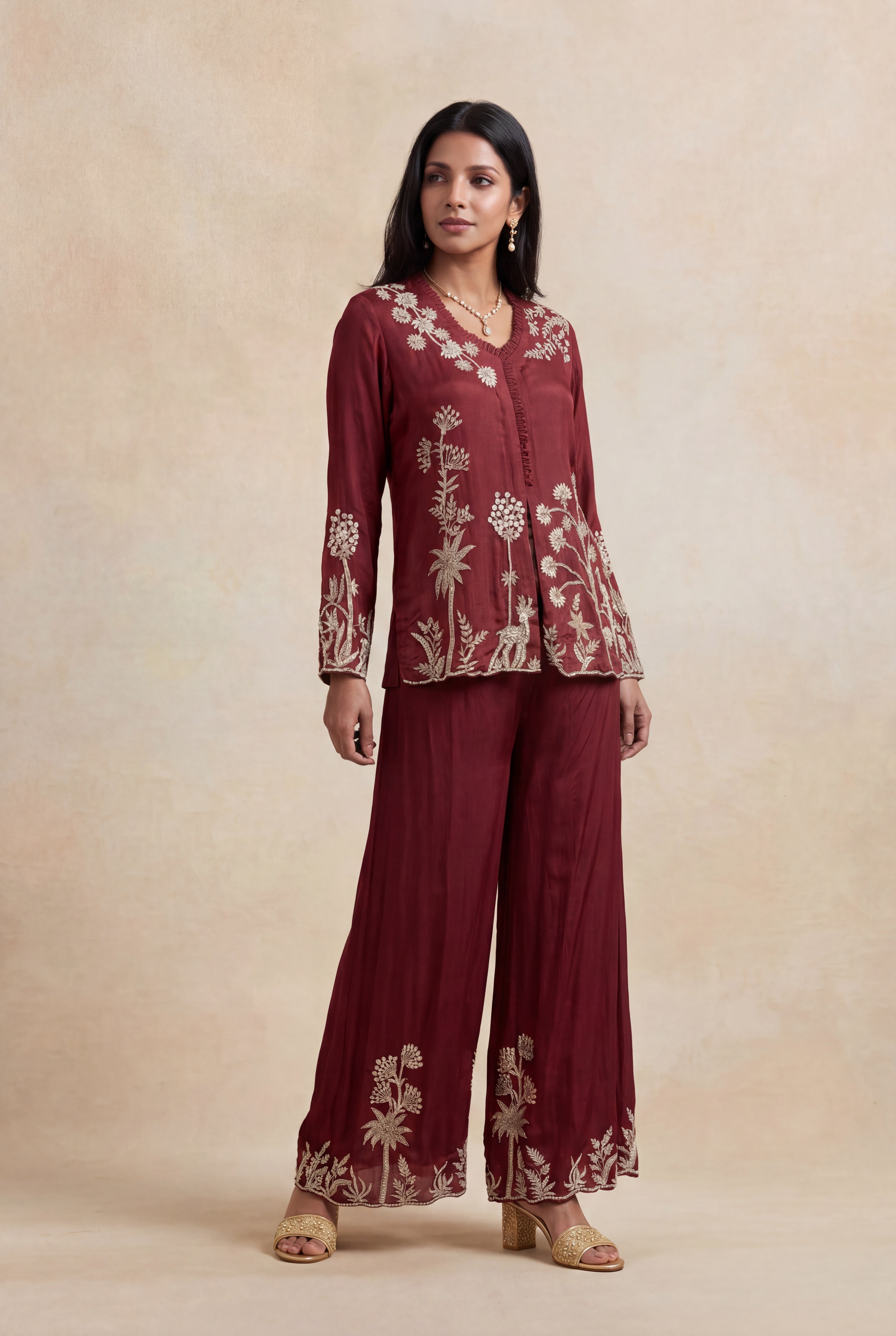 Wine Chinon Indo-Western Co-Ord Set