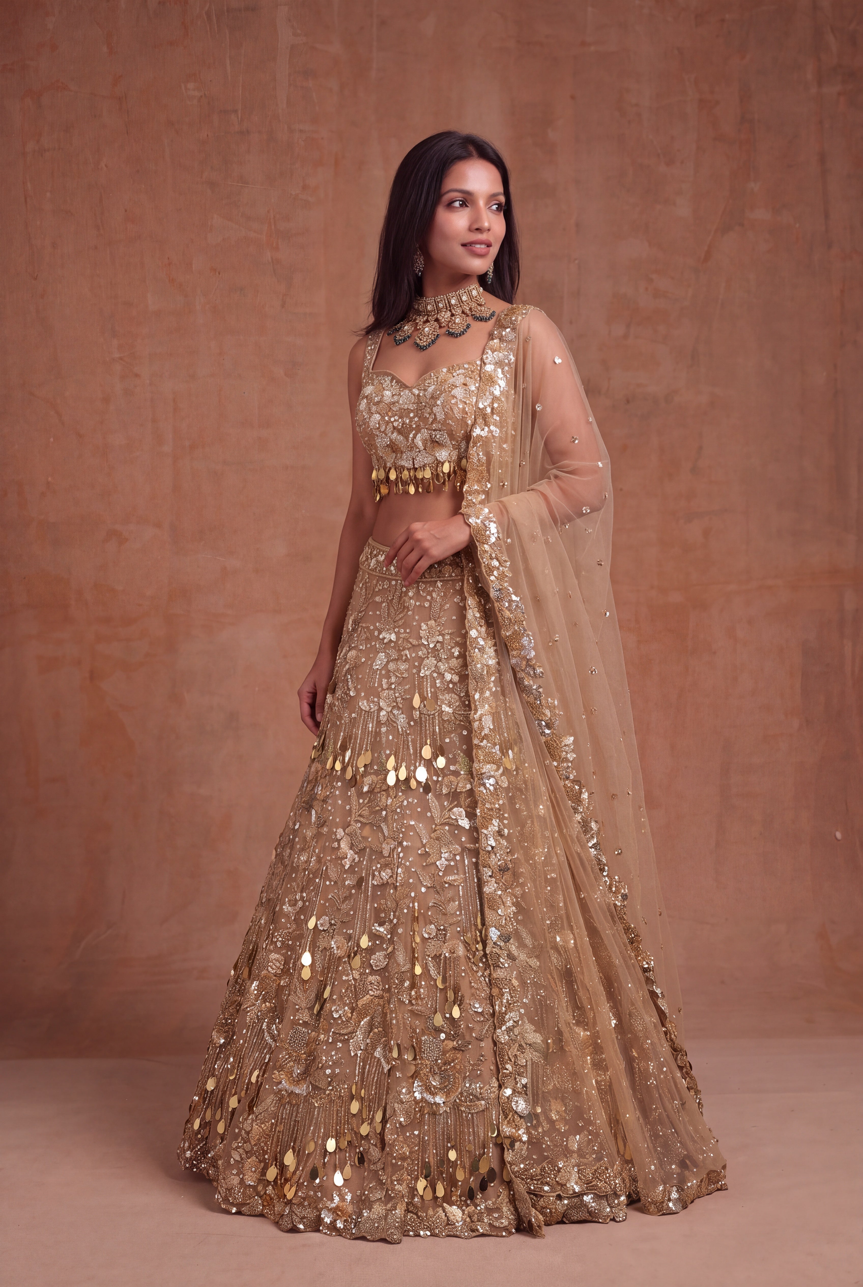 Gold Net Bridal Lehenga