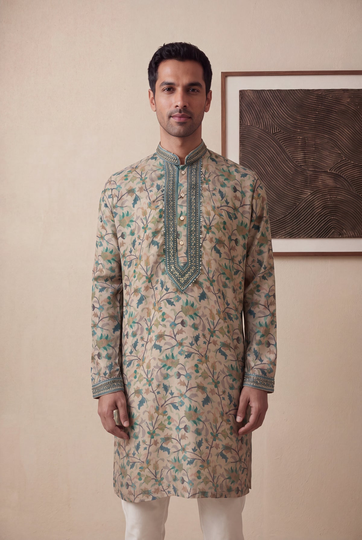 Multicolour Kalamkari Printed Silk Kurta Pant Set