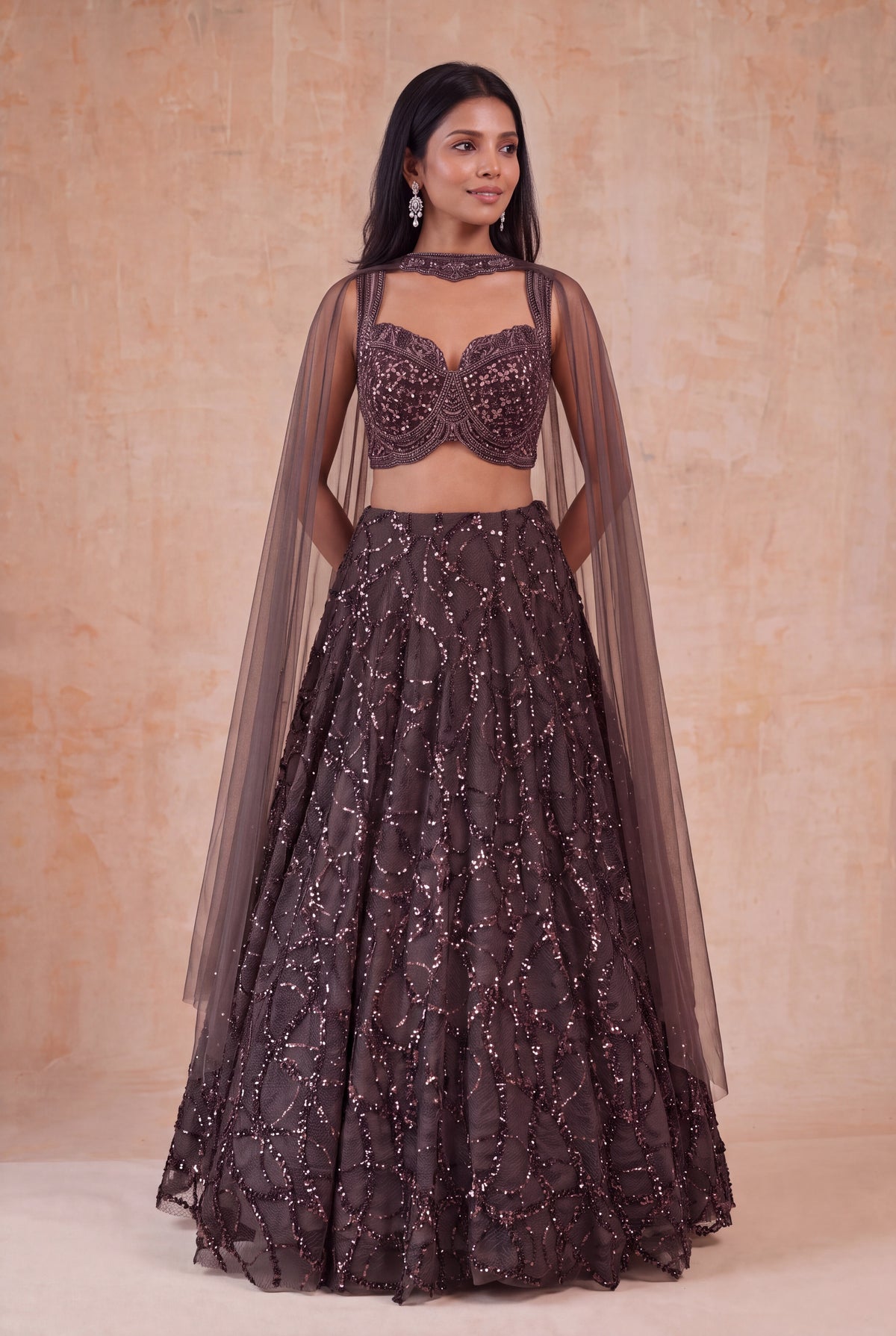 Chocolate Brown Net Lehenga