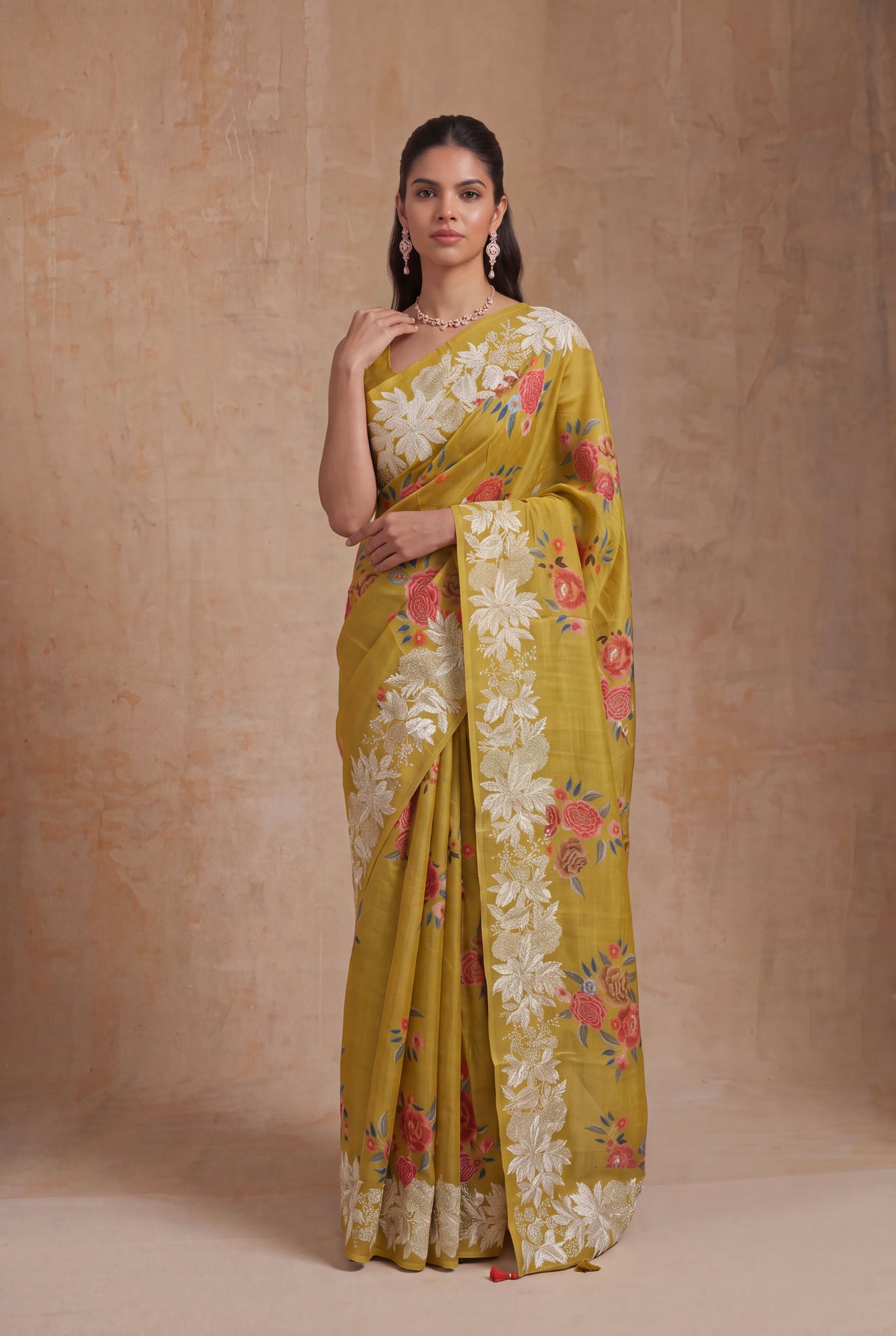 Mustard Yellow Tussar Silk Saree