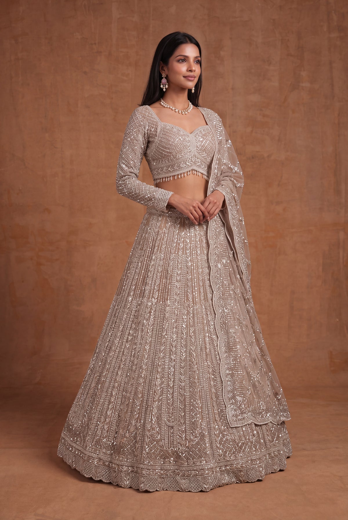 Champagne Net Lehenga
