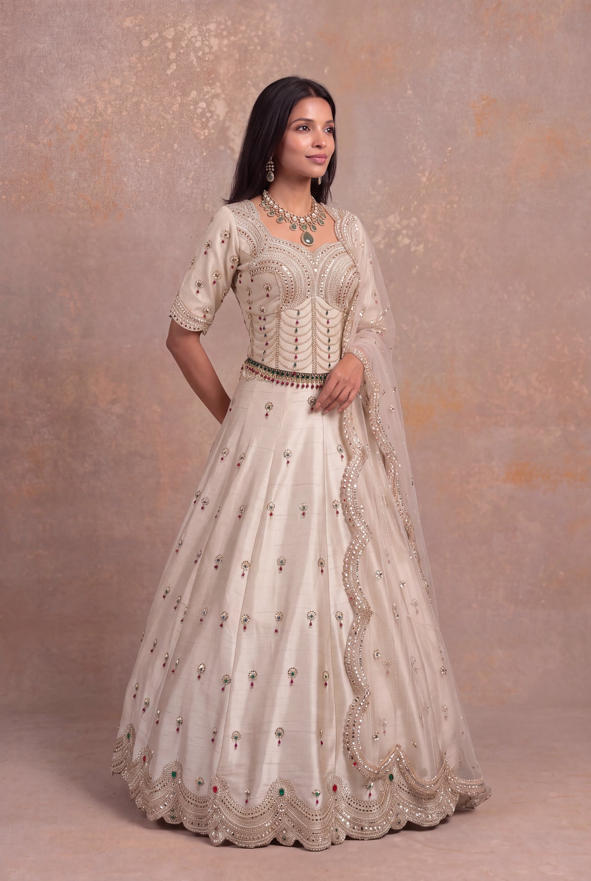 Ivory Raw Silk Lehenga Corset
