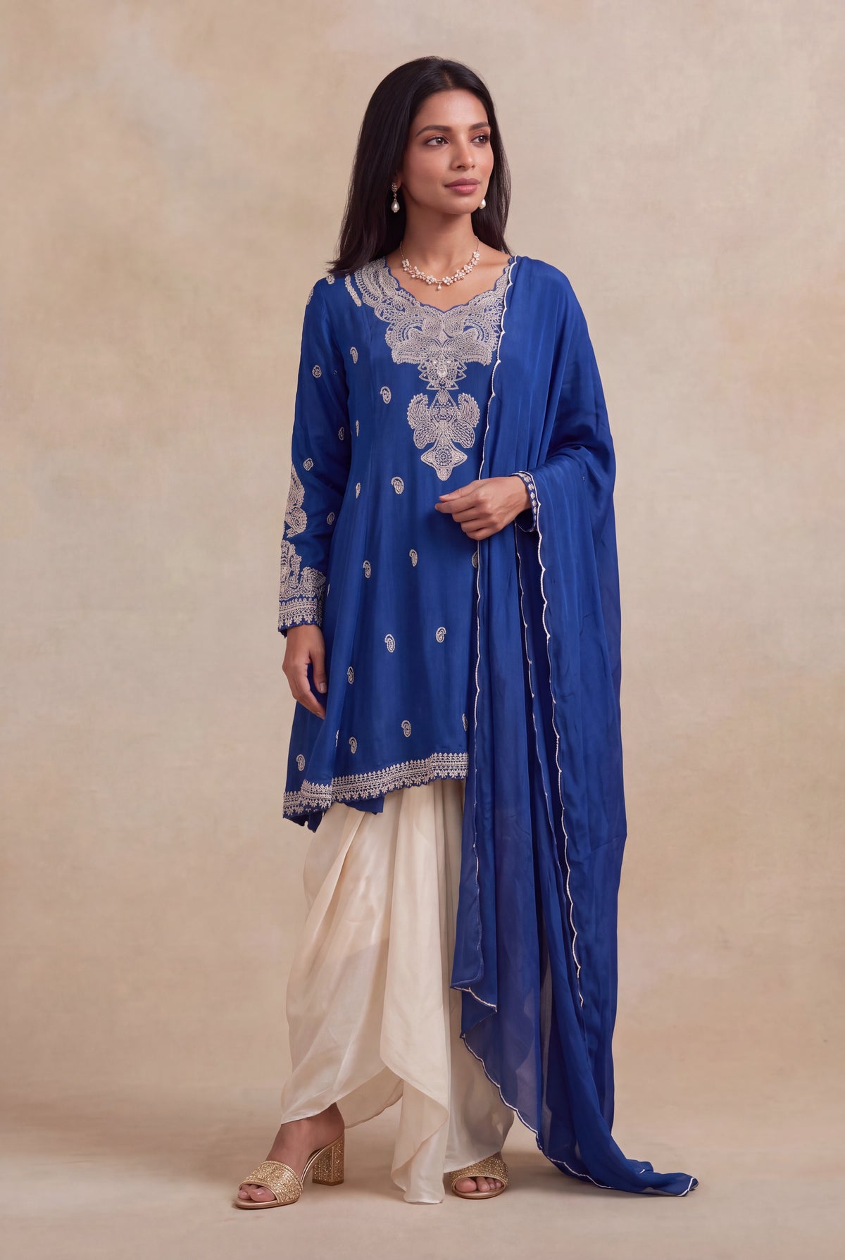 Royal Blue Chinon Indo-Western Set