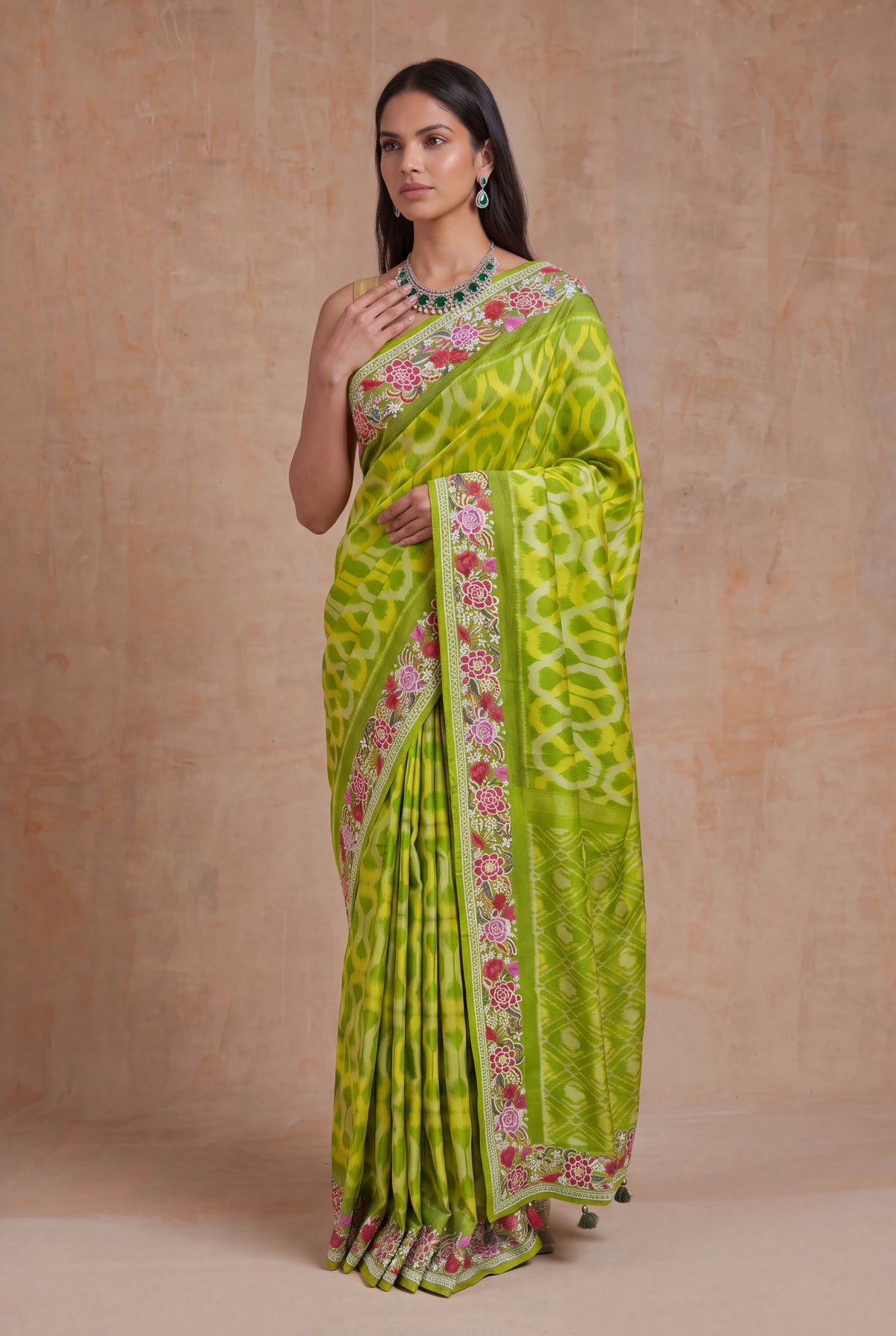 Lime Green Patola Silk Saree