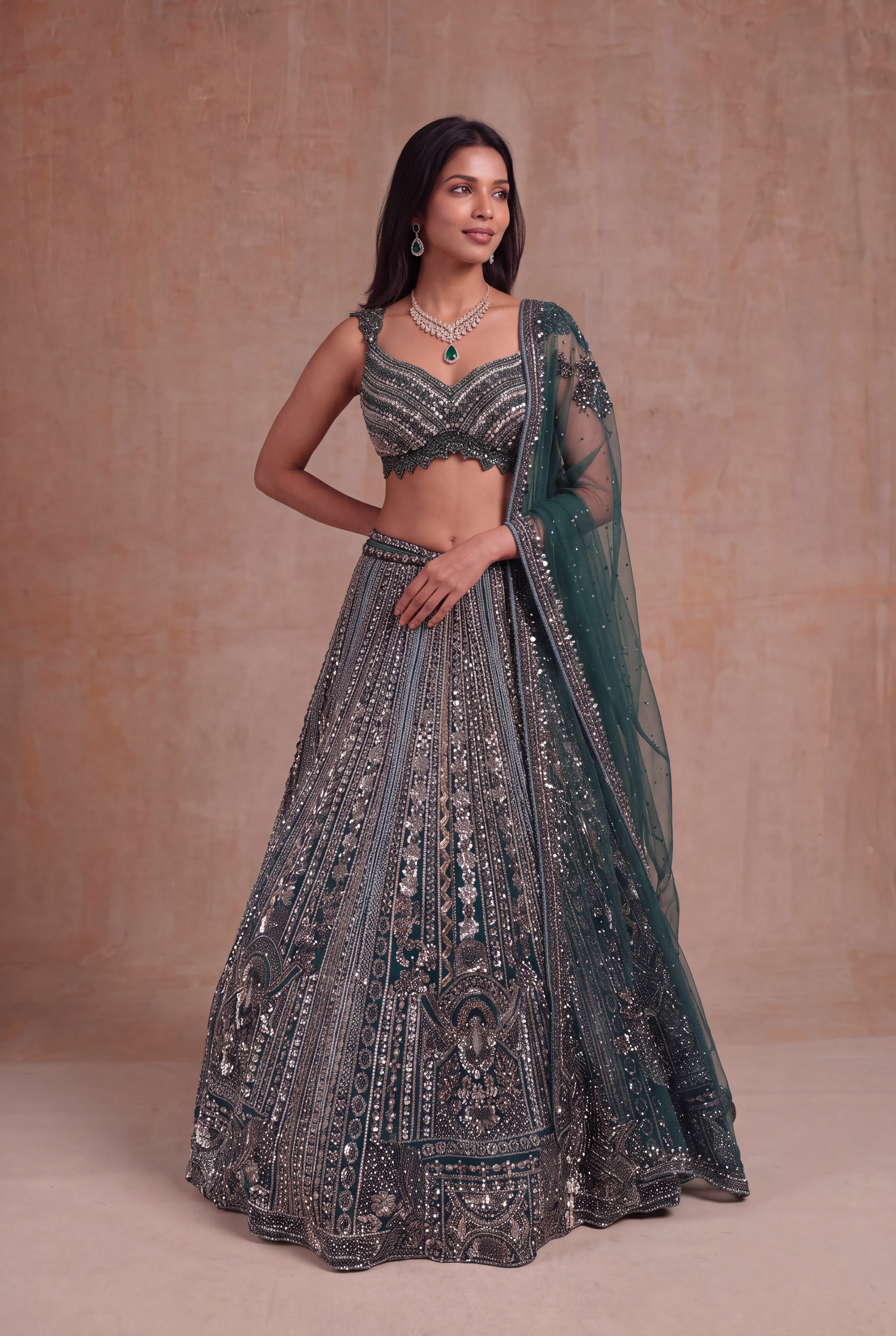 Emerald Green Net Lehenga