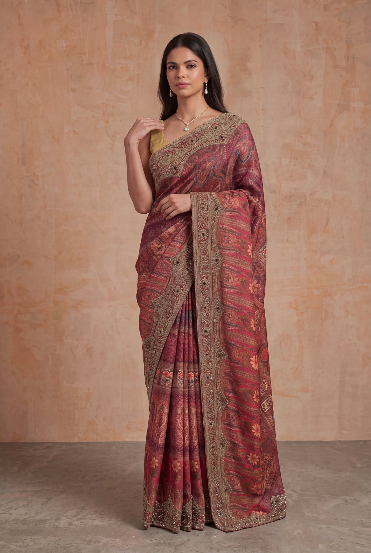 Maroon Satin Silk Saree