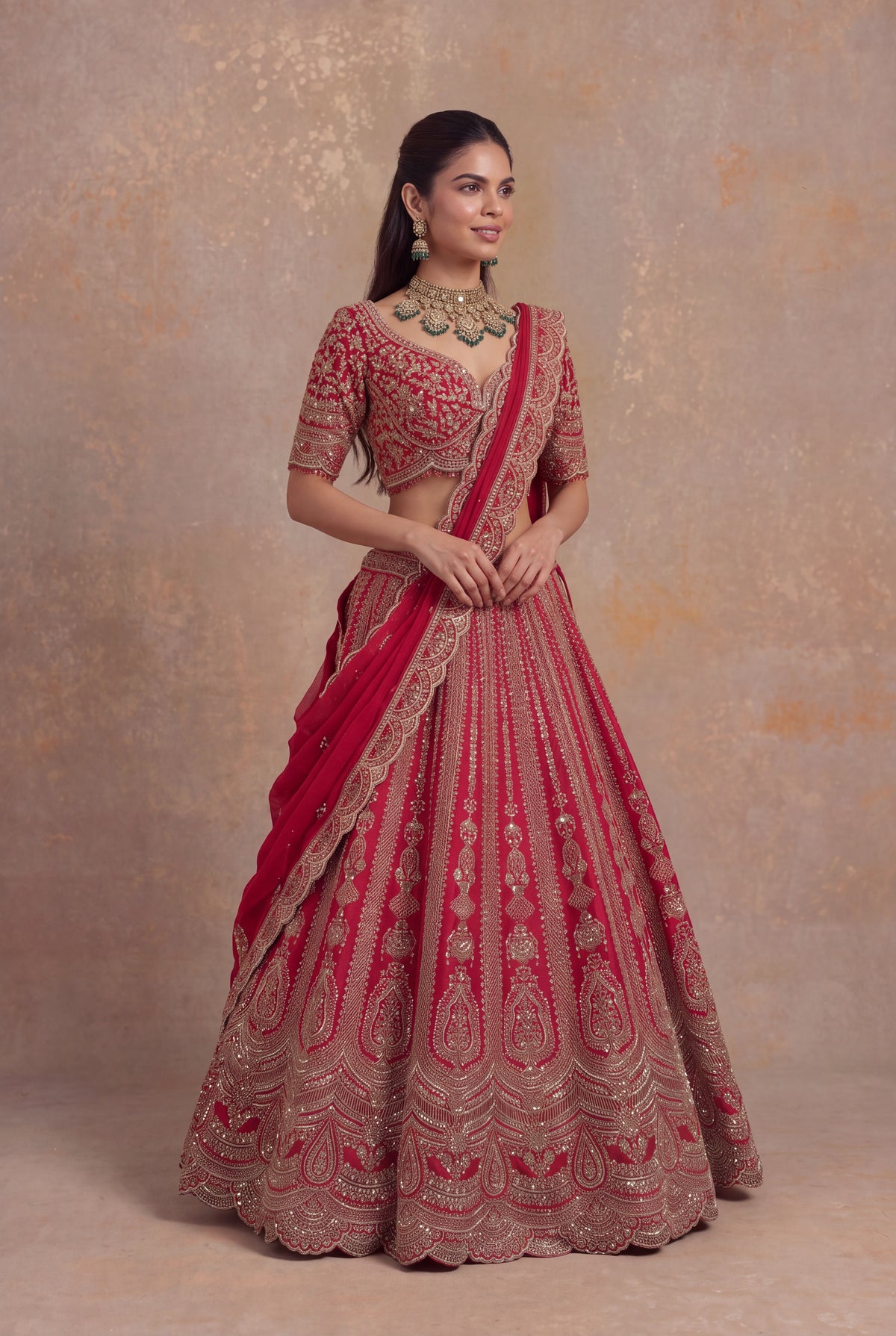 Red Raw Silk Bridal Lehenga