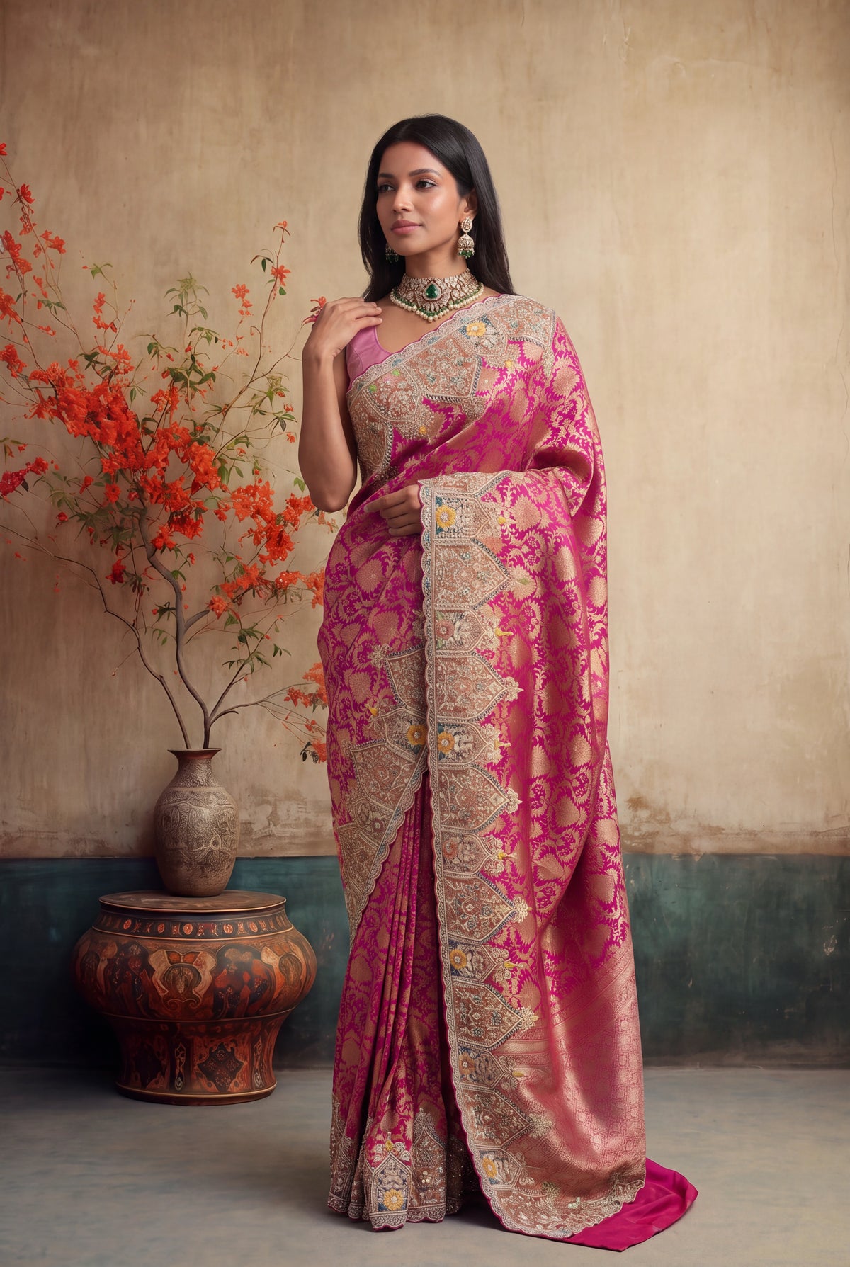 Rani Pink Banarasi Silk Saree