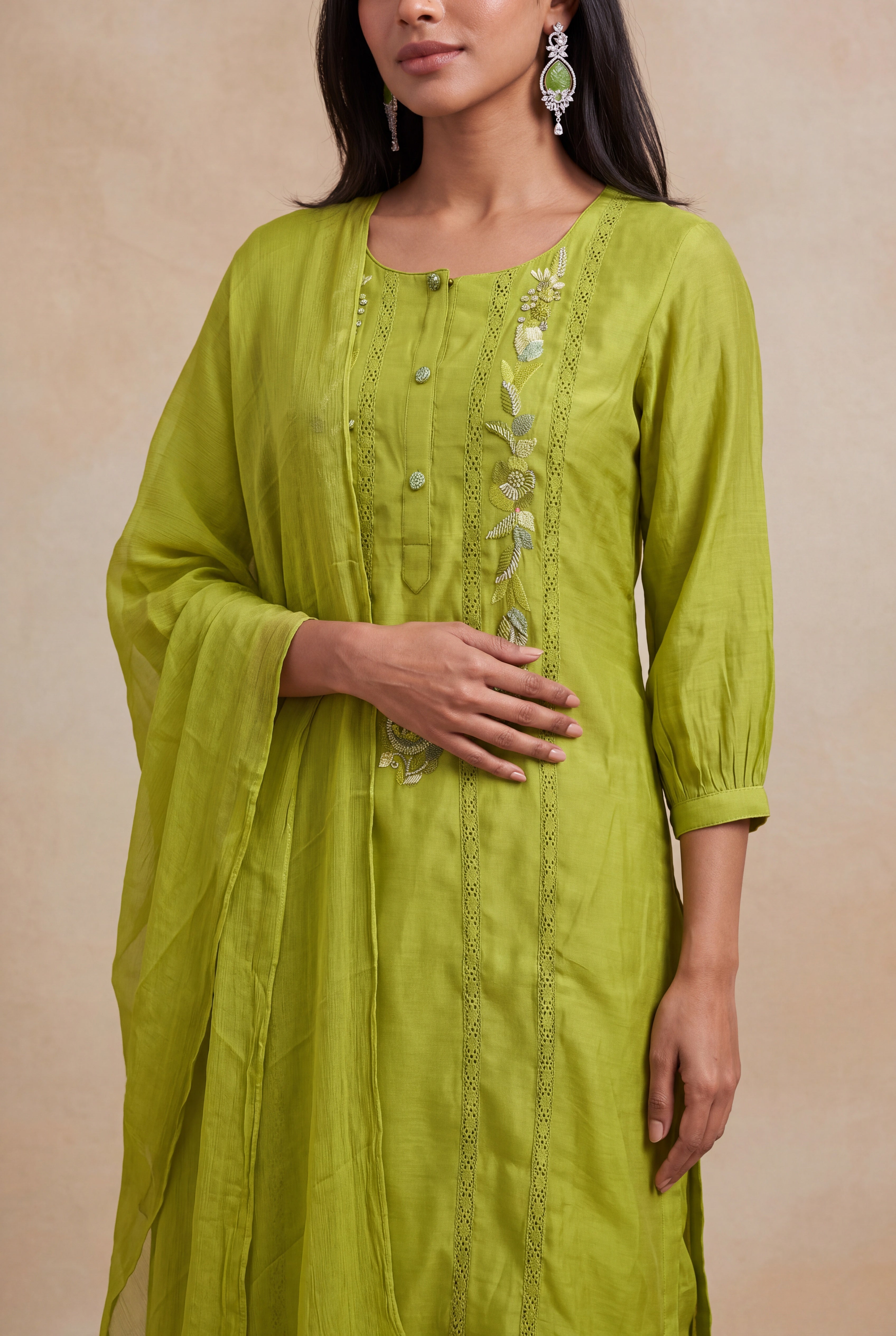 Lime Green Mul Cotton Straight-Cut Salwar Set