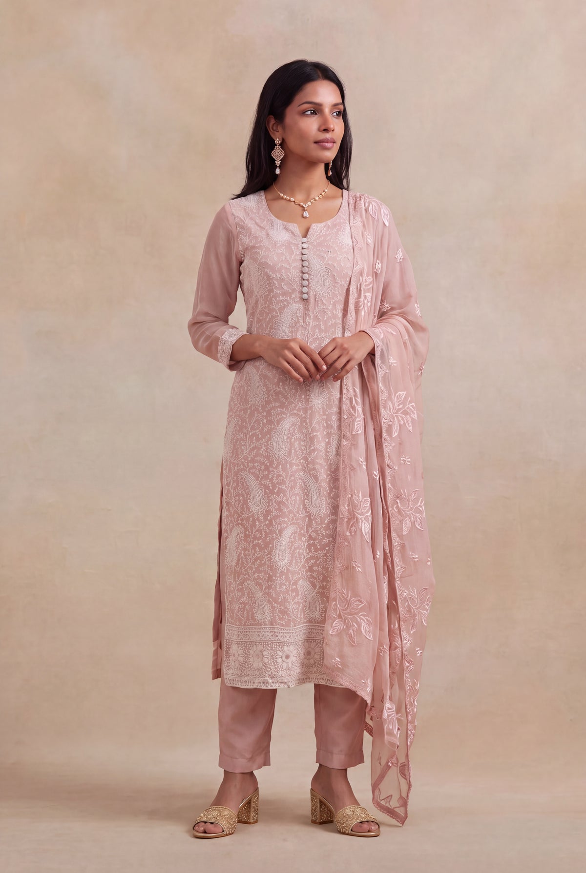 Blush Pink Georgette Straight-Cut Salwar Suit