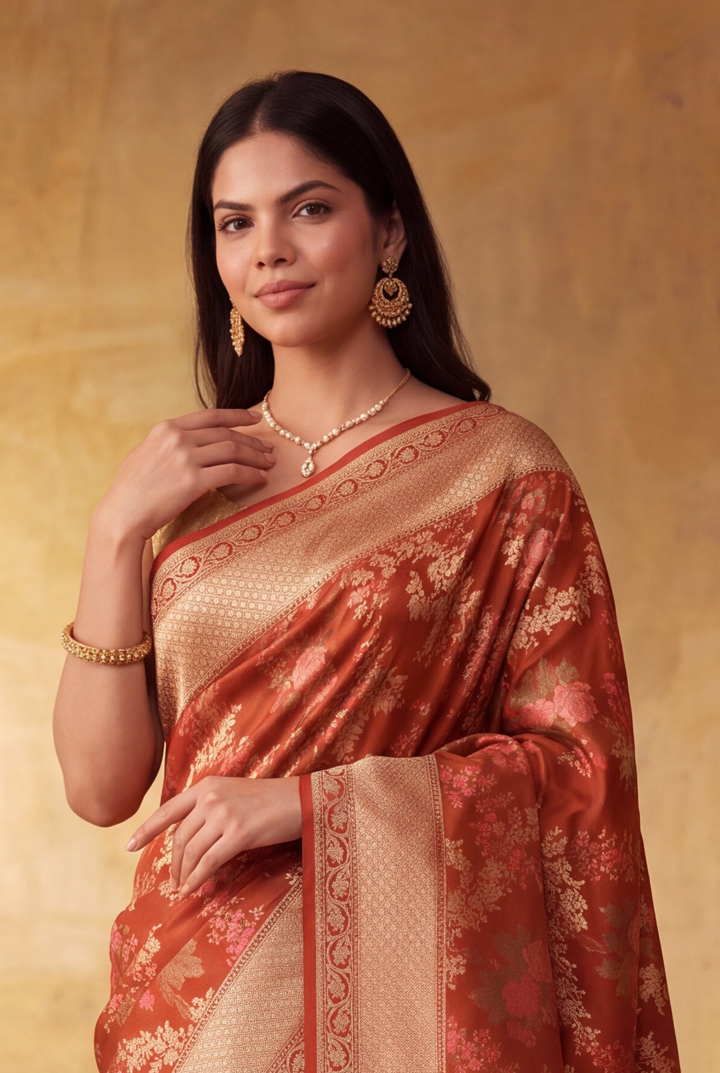 Orange Banarasi Silk Saree