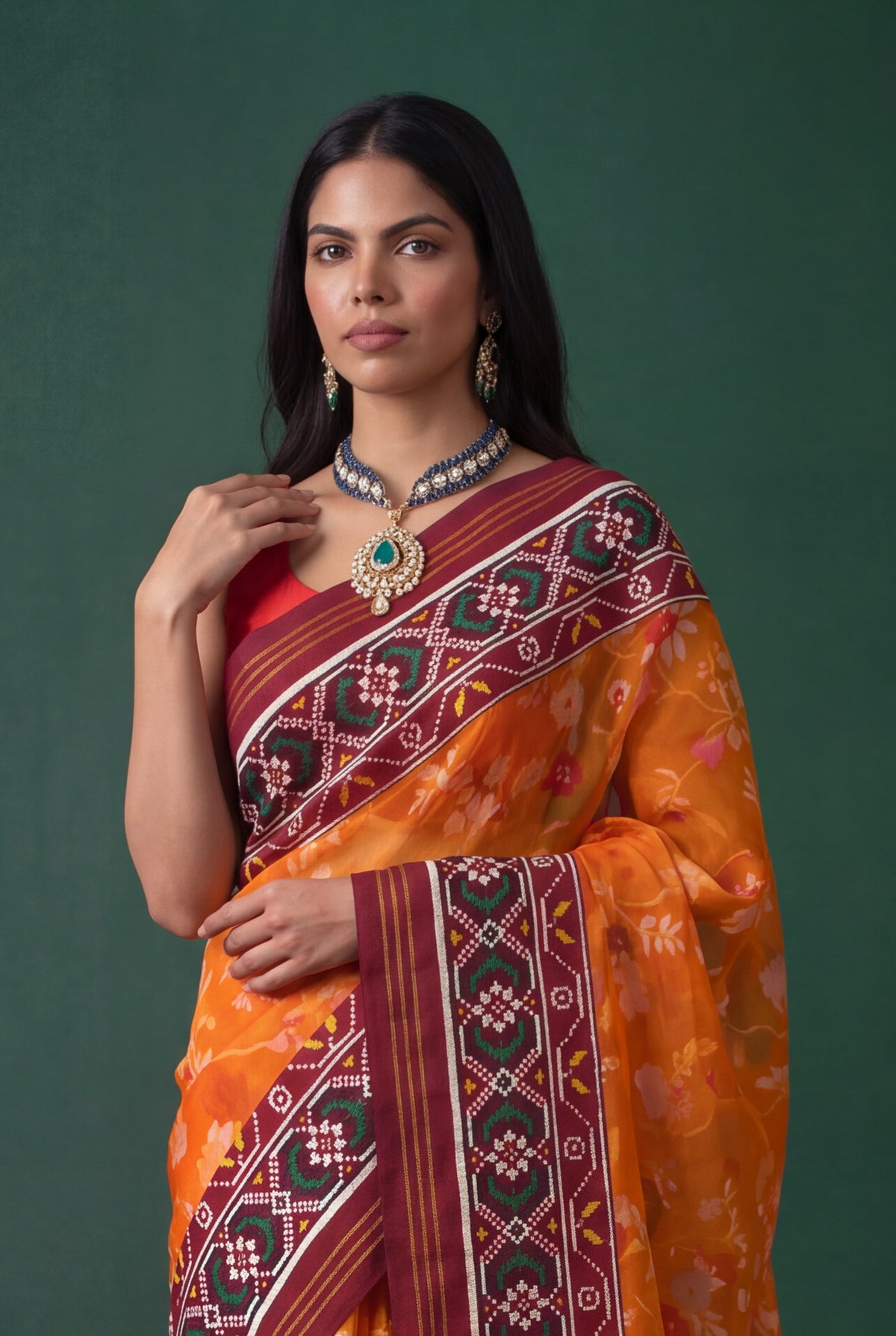 Orange Kora Silk Jamdani Saree