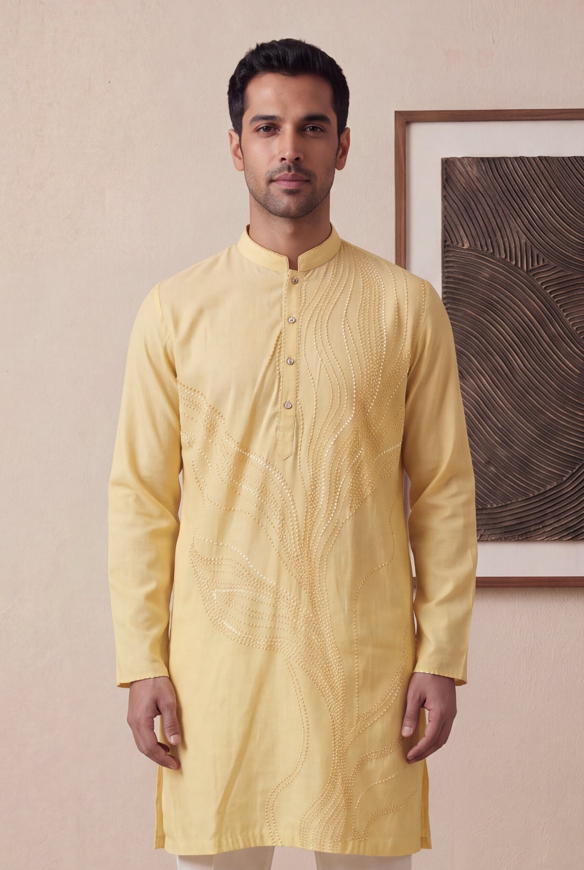 Yellow Silk Cotton Kurta Pant Set