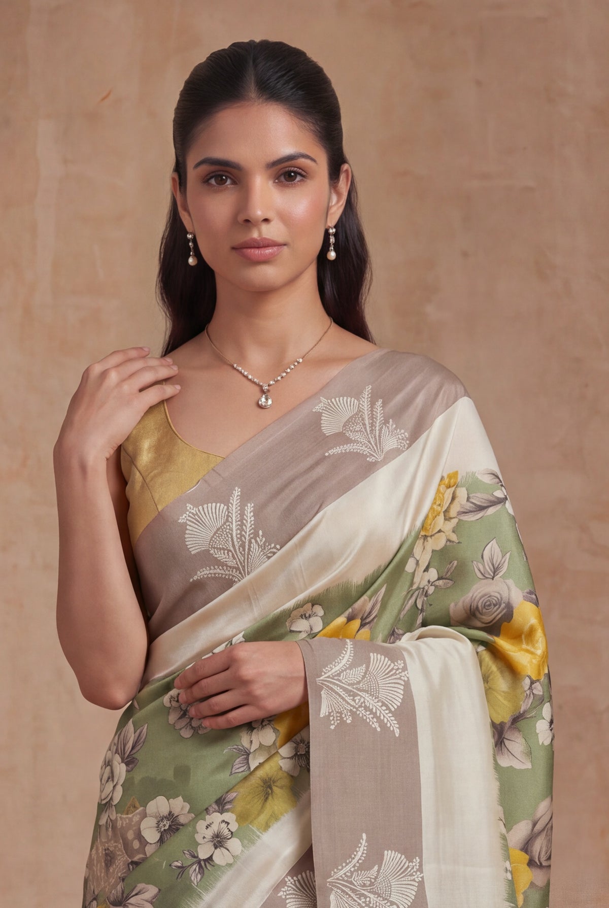 Sage Green Tussar Silk Saree