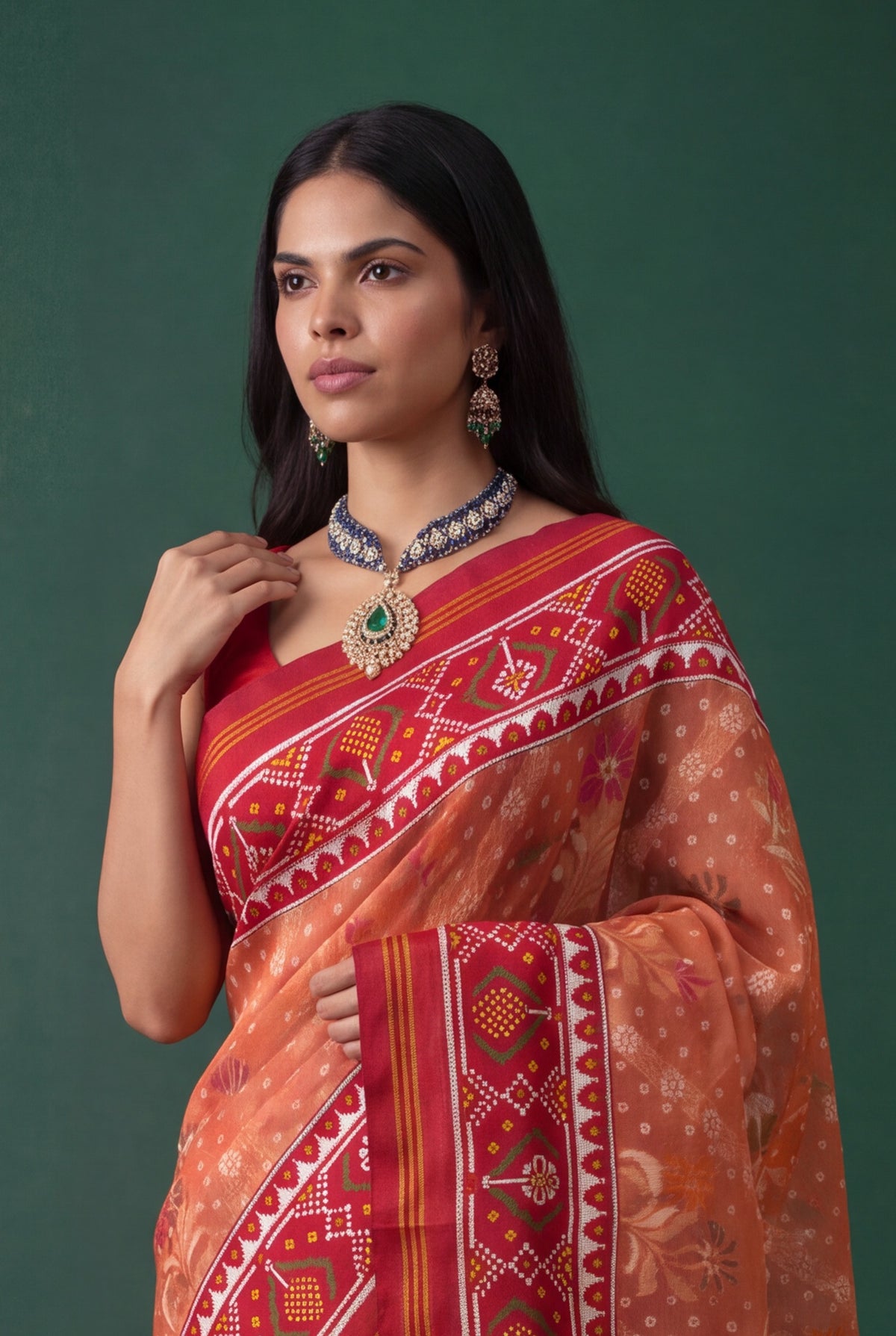 Peach Kora Silk Jamdani Saree