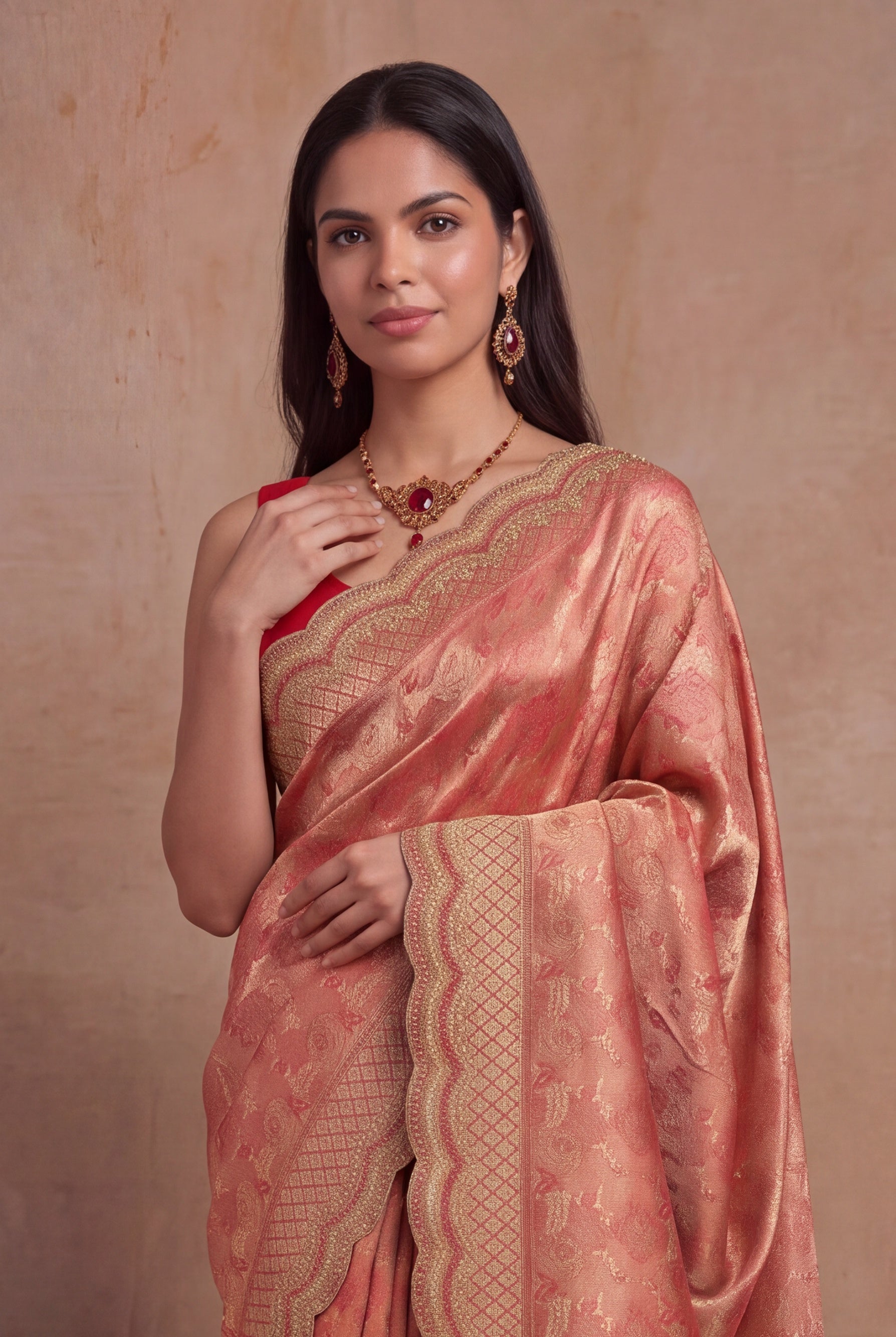 Red Banarasi Zardozi Saree