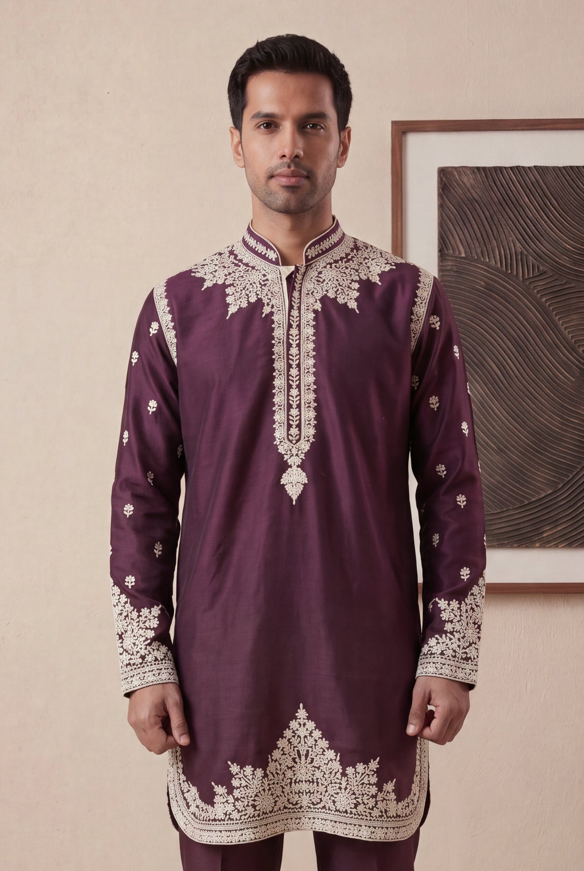 Dark Wine Silk Kurta Pant Set