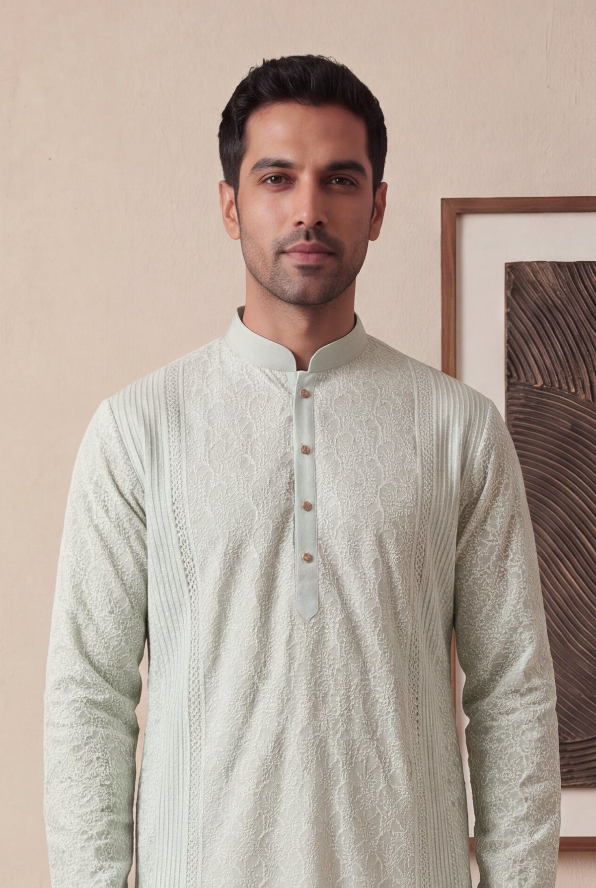 Mint Green Chanderi Silk Kurta Pant Set